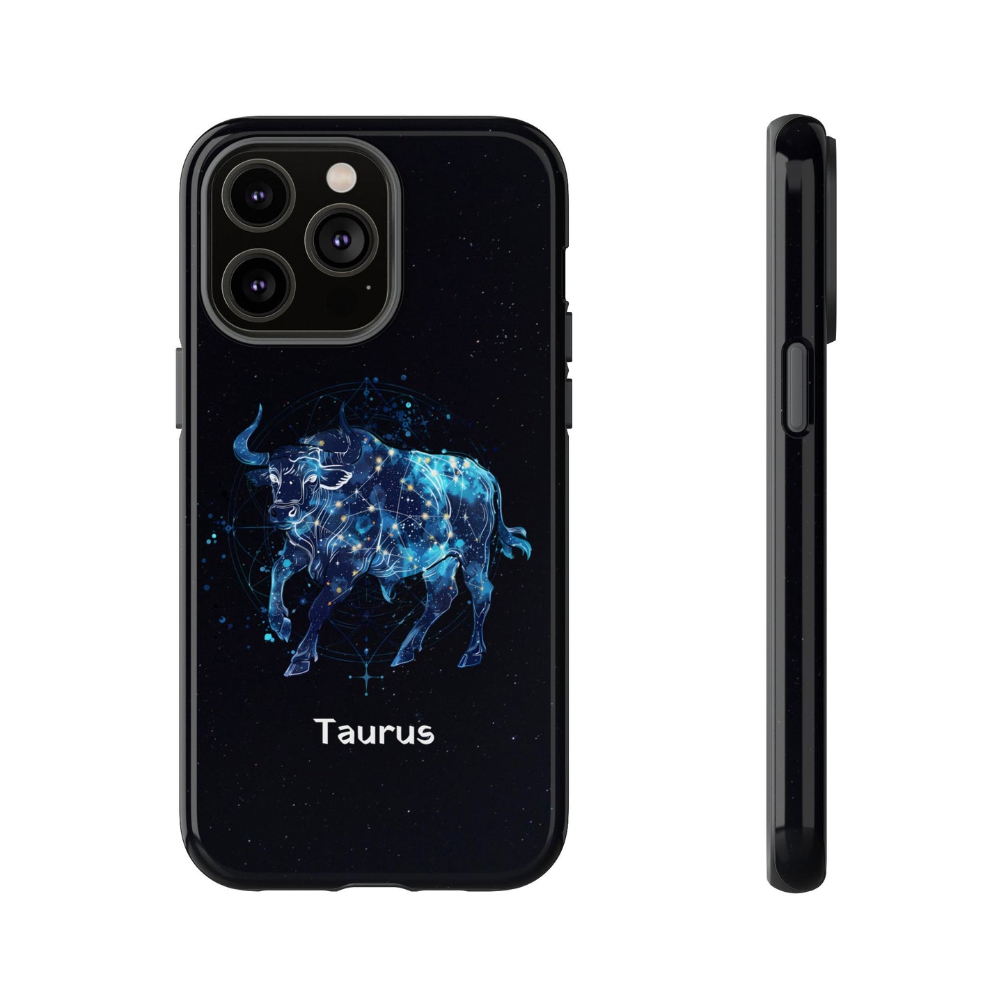 Taurus Zodiac Star Sign Black Glossy Phone Case Tough Protection for iPhone or Samsung Galaxy