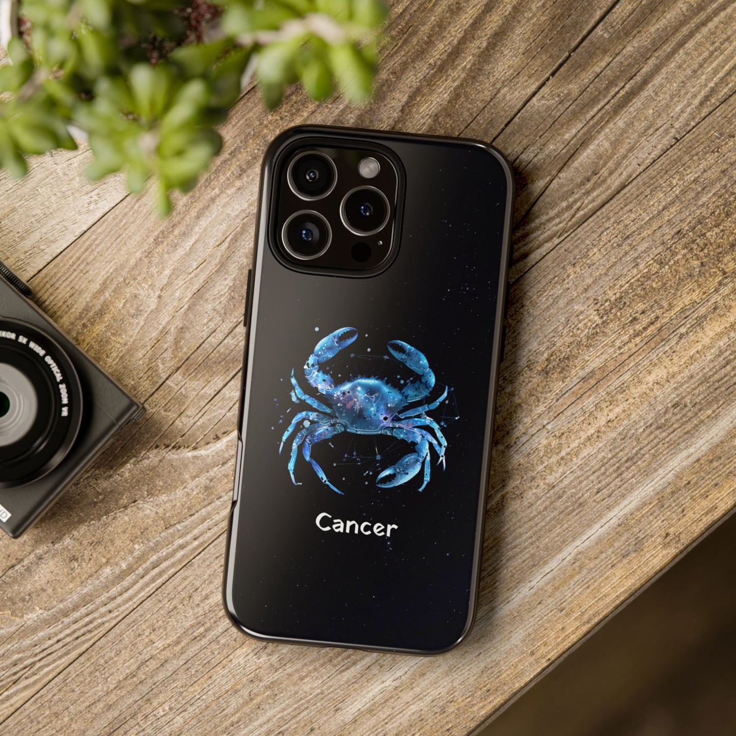 Cancer Zodiac Star Sign Black Glossy Phone Case Tough Protection for iPhone or Samsung Galaxy