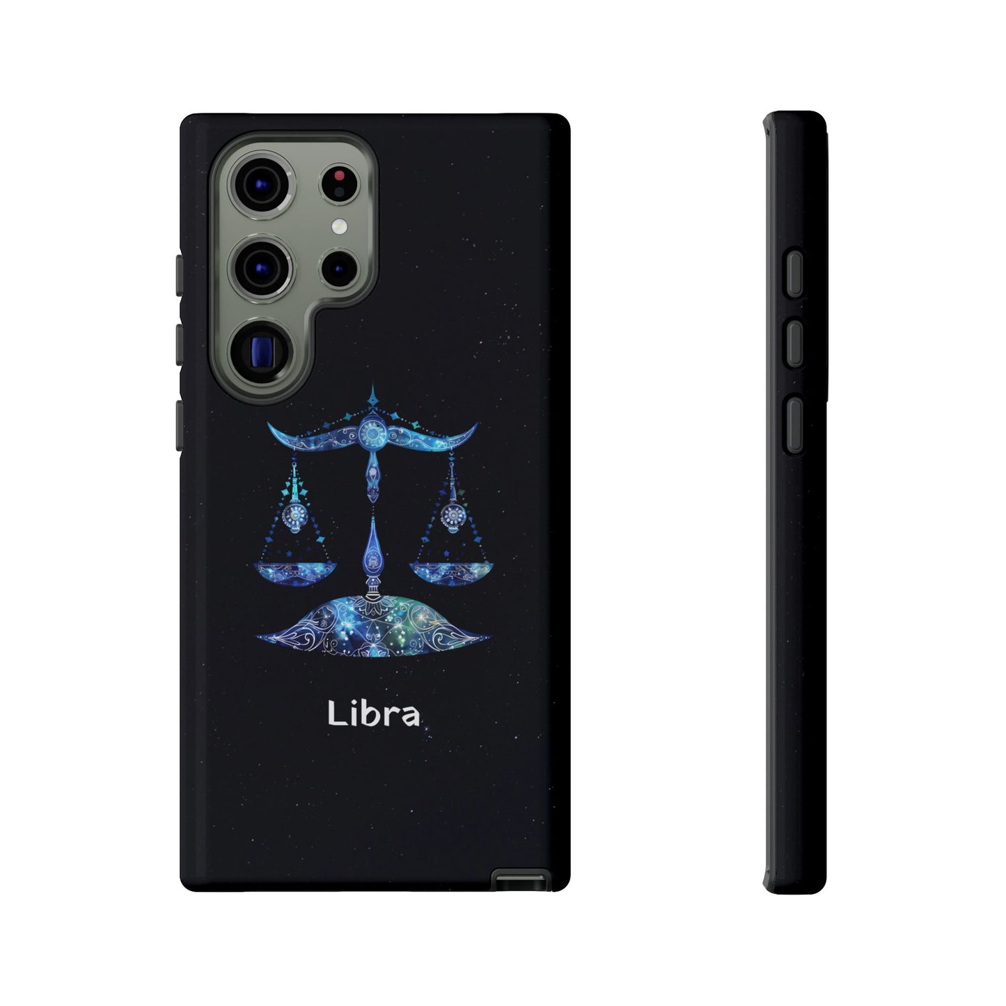 Libra Zodiac Star Sign Black Glossy Phone Case Tough Protection for iPhone or Samsung Galaxy