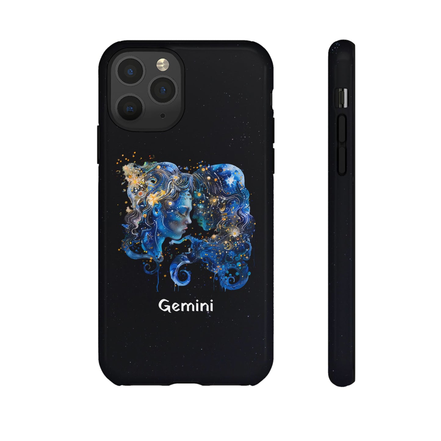 Gemini Zodiac Star Sign Black Glossy Phone Case Tough Protection for iPhone or Samsung Galaxy