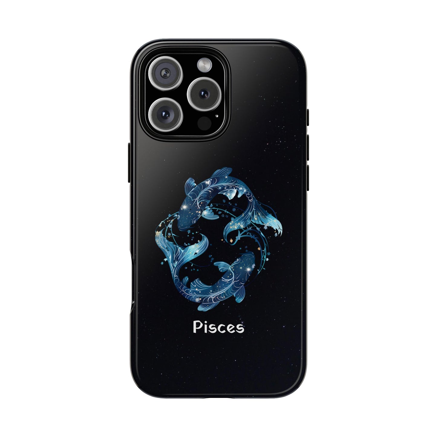 Pisces Zodiac Star Sign Black Glossy Phone Case Tough Protection for iPhone or Samsung Galaxy