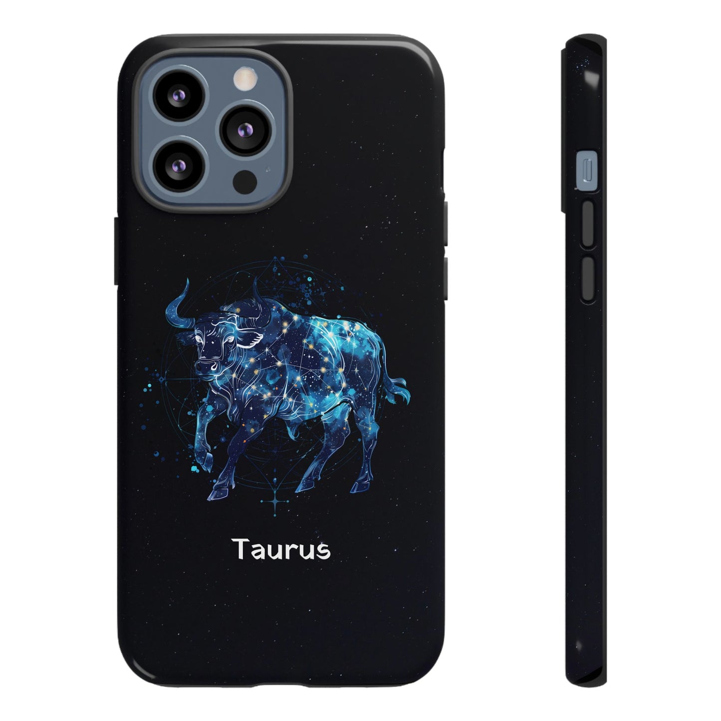 Taurus Zodiac Star Sign Black Glossy Phone Case Tough Protection for iPhone or Samsung Galaxy