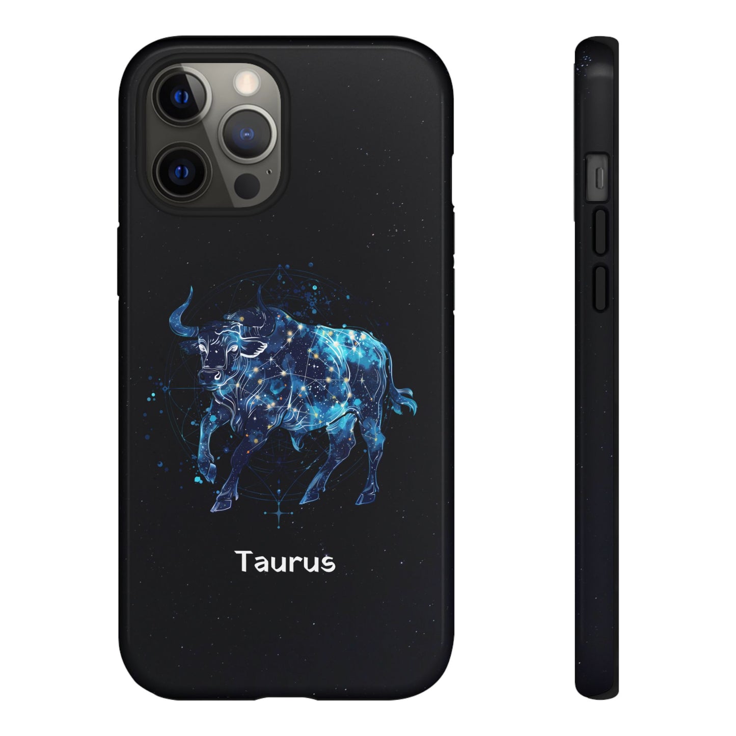 Taurus Zodiac Star Sign Black Glossy Phone Case Tough Protection for iPhone or Samsung Galaxy