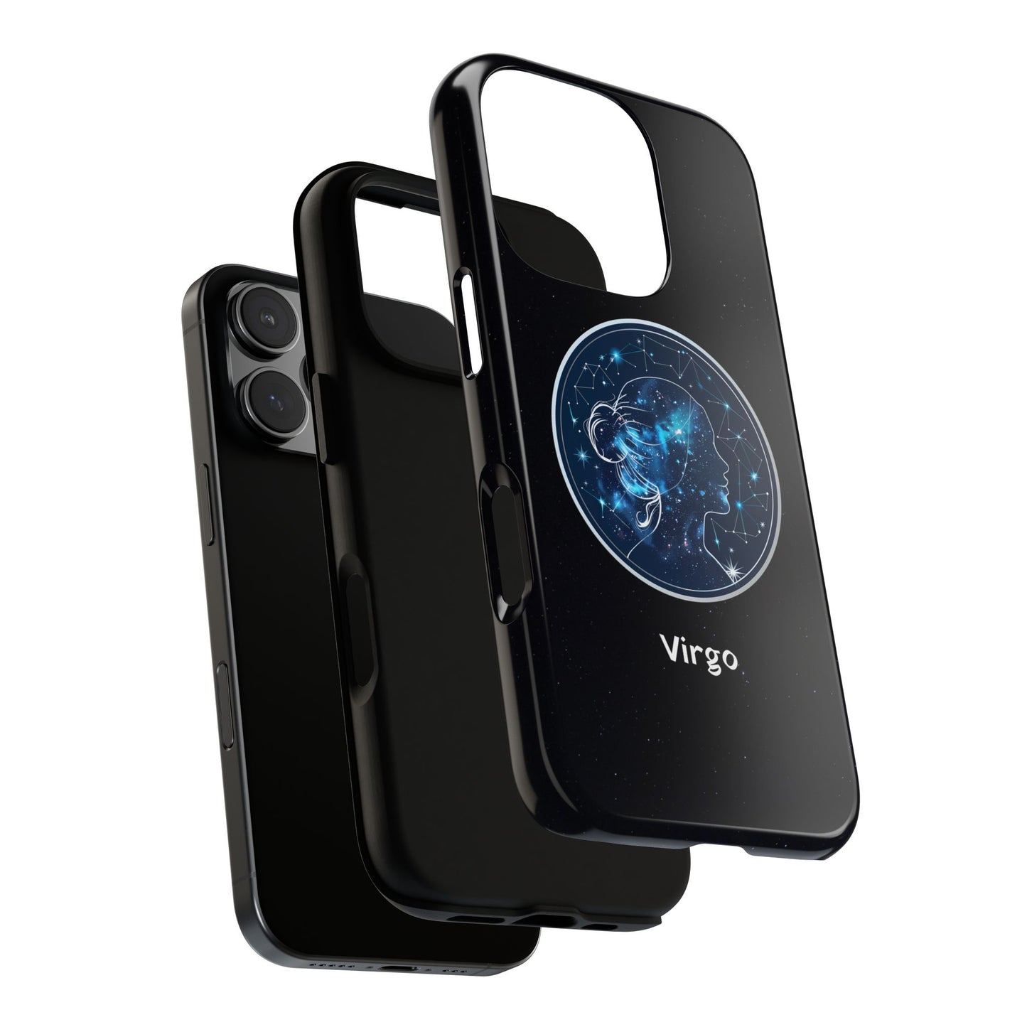 Virgo Zodiac Star Sign Black Glossy Phone Case Tough Protection for iPhone or Samsung Galaxy