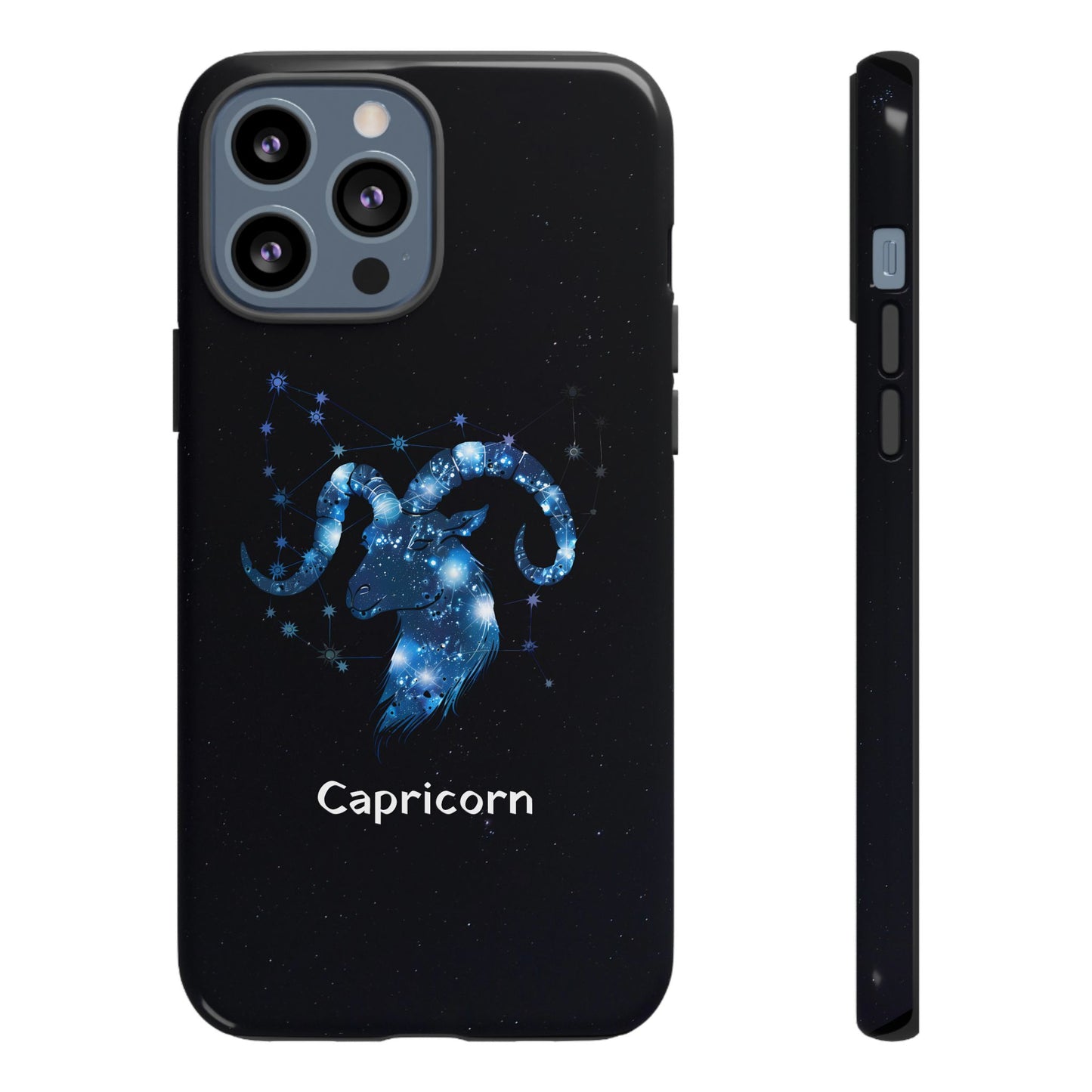 Capricorn Zodiac Star Sign Black Glossy Phone Case Tough Protection for iPhone or Samsung Galaxy