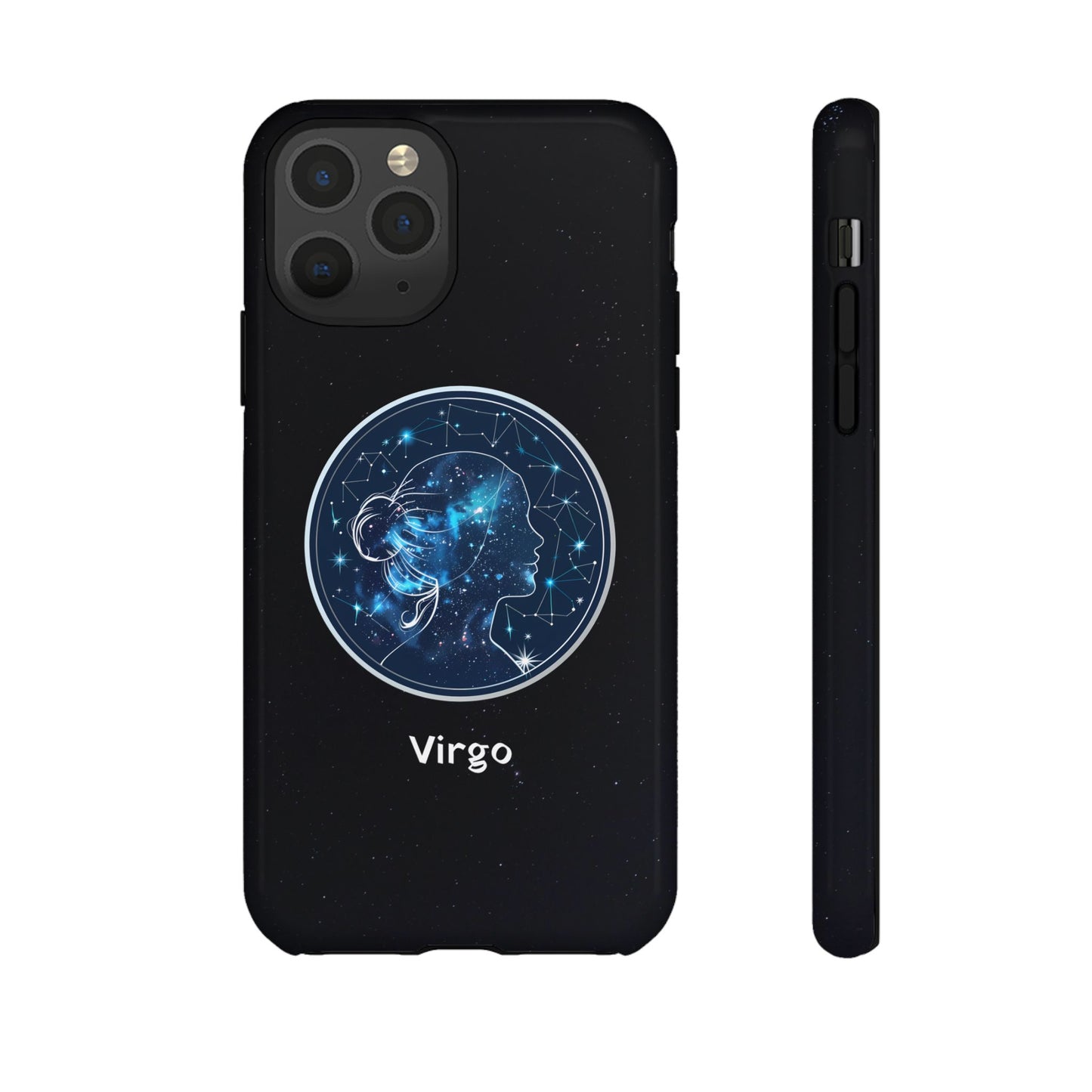 Virgo Zodiac Star Sign Black Glossy Phone Case Tough Protection for iPhone or Samsung Galaxy