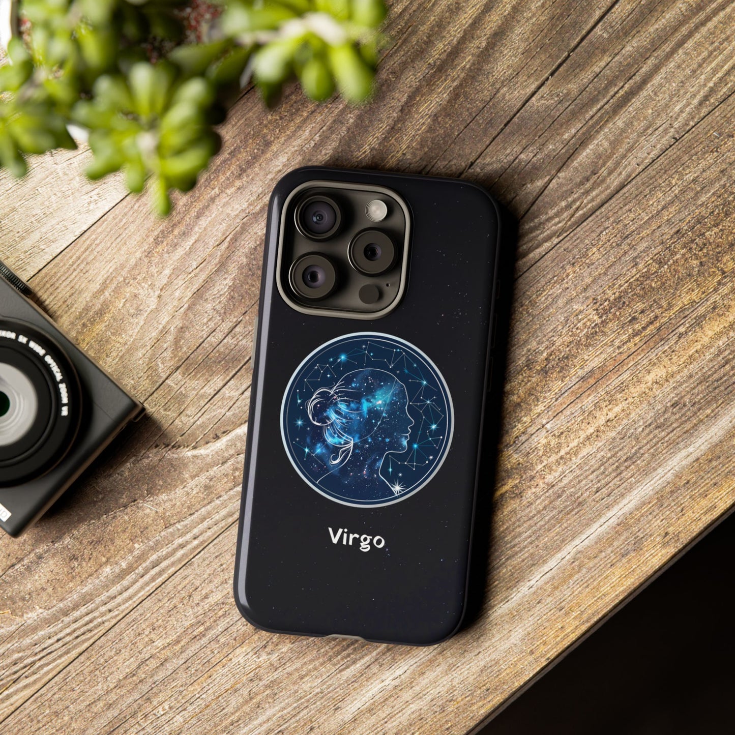 Virgo Zodiac Star Sign Black Glossy Phone Case Tough Protection for iPhone or Samsung Galaxy