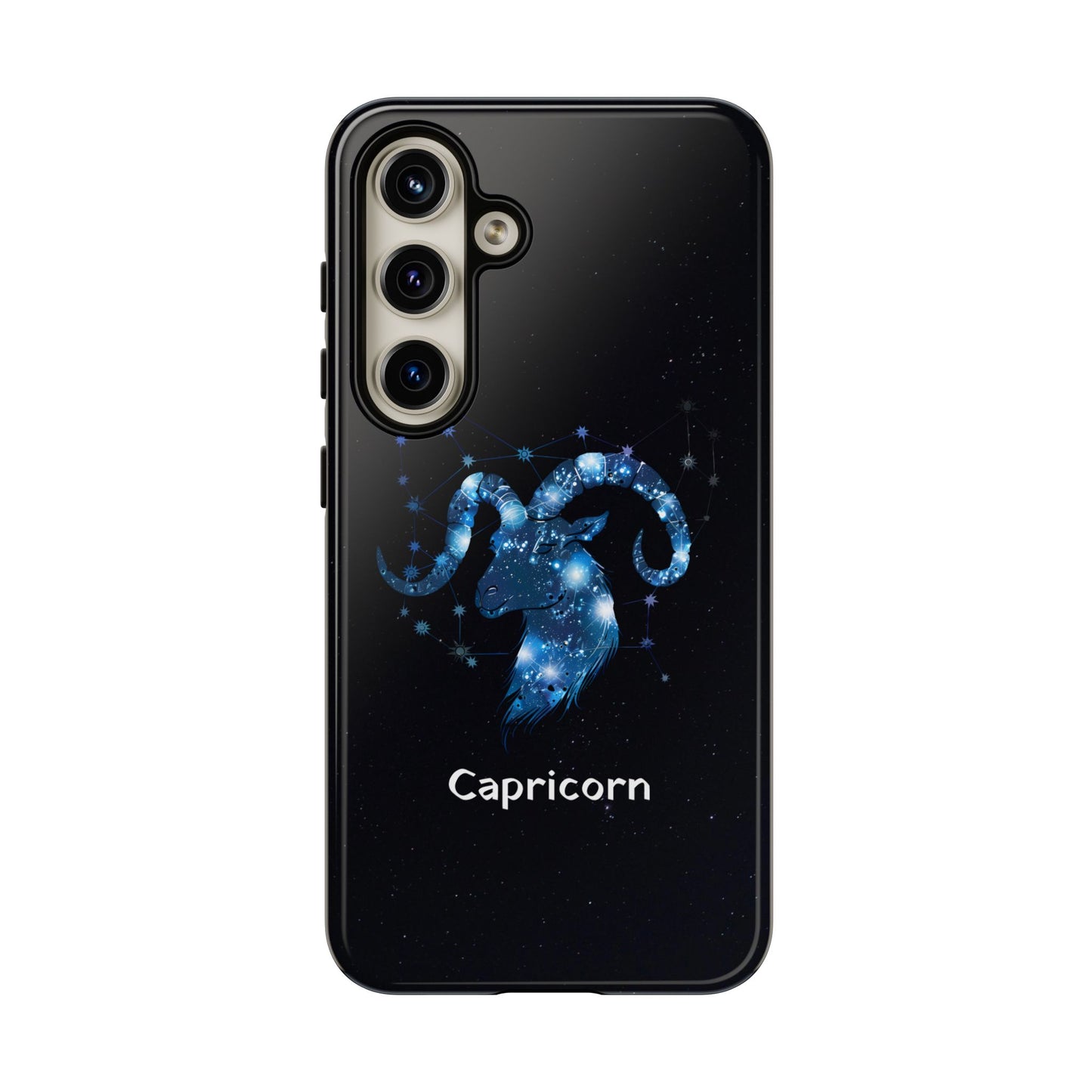 Capricorn Zodiac Star Sign Black Glossy Phone Case Tough Protection for iPhone or Samsung Galaxy