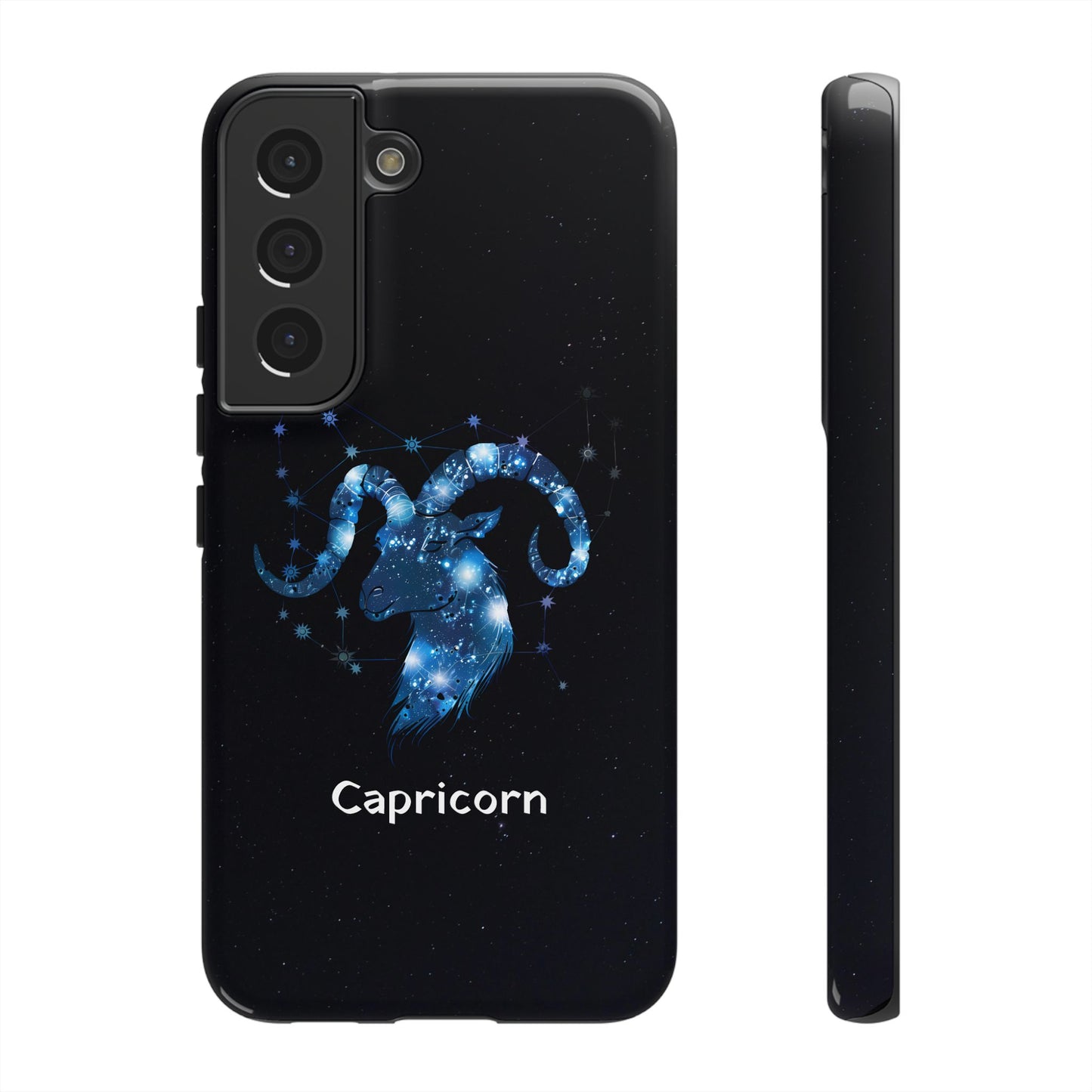 Capricorn Zodiac Star Sign Black Glossy Phone Case Tough Protection for iPhone or Samsung Galaxy