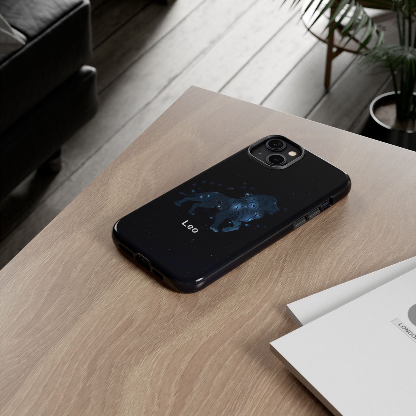 Leo Star Sign Zodiac Black Glossy Phone Case Tough Protection for iPhone or Samsung Galaxy