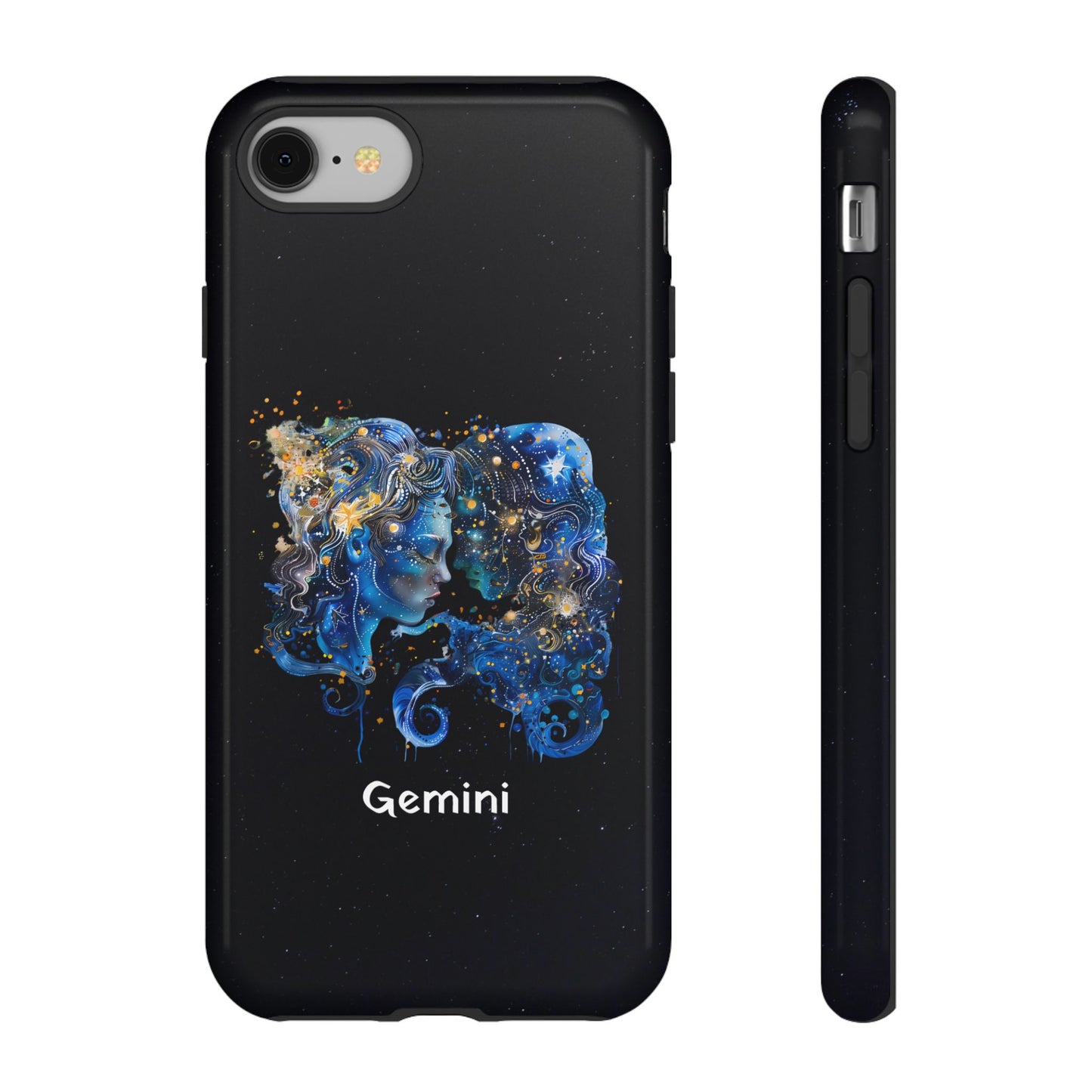 Gemini Zodiac Star Sign Black Glossy Phone Case Tough Protection for iPhone or Samsung Galaxy