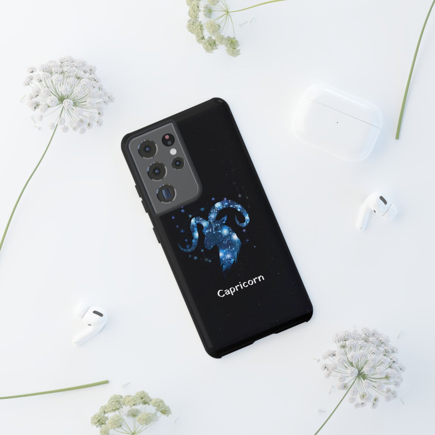 Capricorn Zodiac Star Sign Black Glossy Phone Case Tough Protection for iPhone or Samsung Galaxy