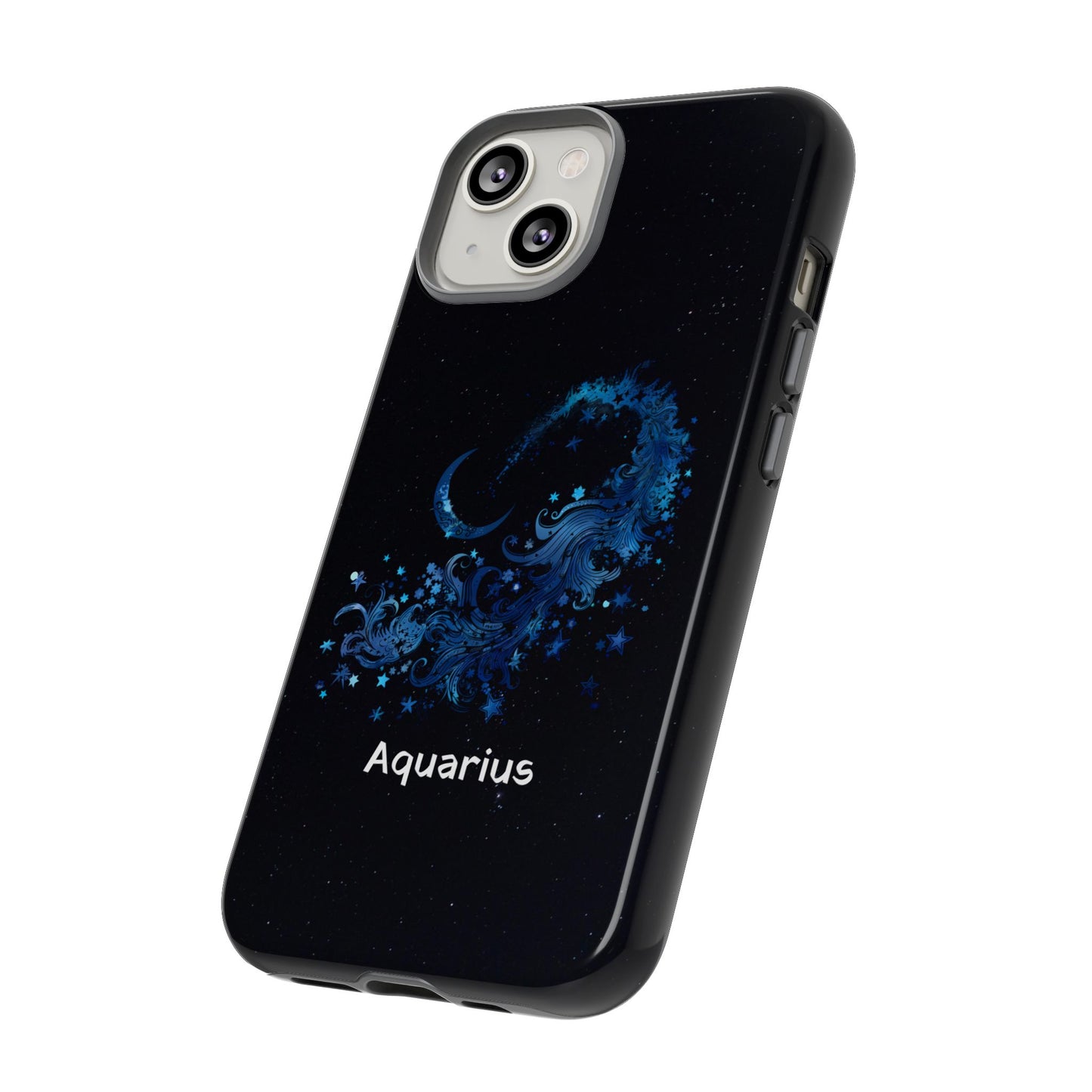 Aquarius Zodiac Star Sign Black Glossy Phone Case Tough Protection for iPhone or Samsung Galaxy