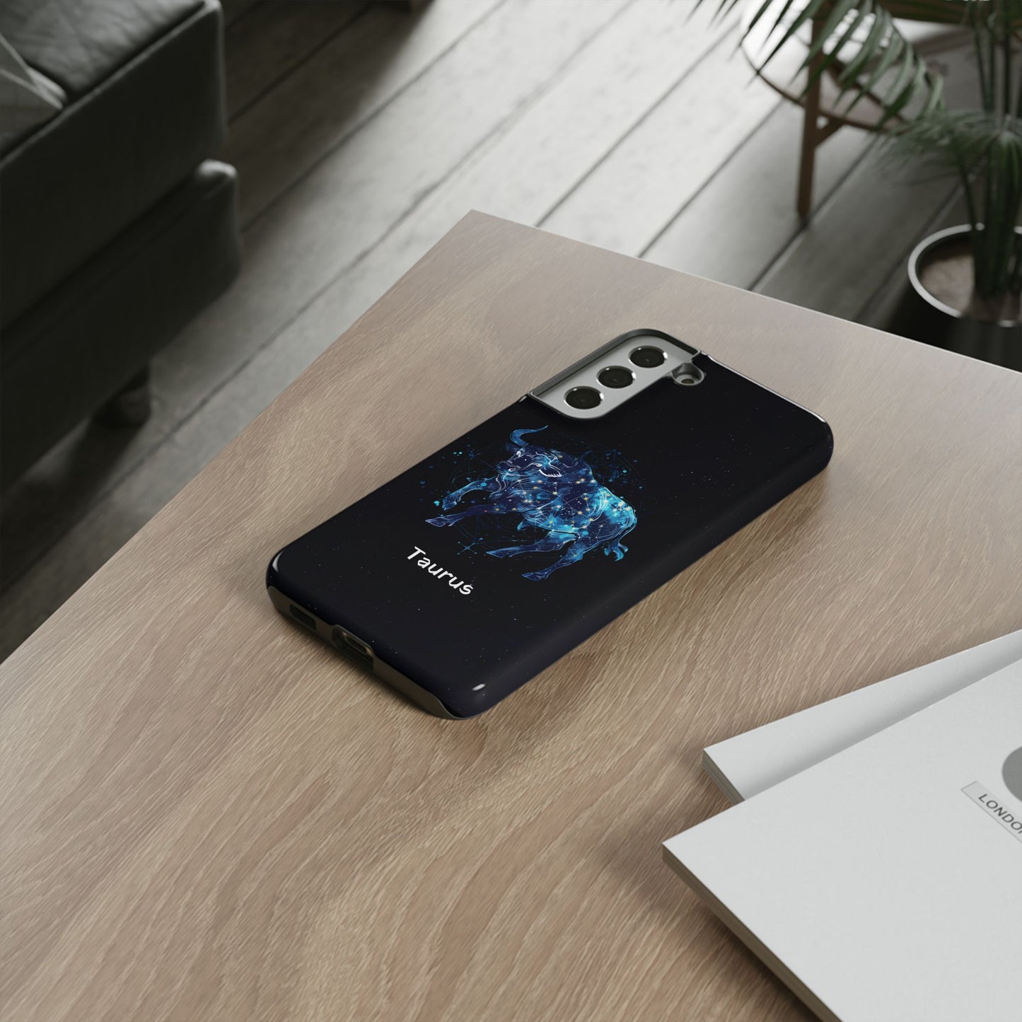 Taurus Zodiac Star Sign Black Glossy Phone Case Tough Protection for iPhone or Samsung Galaxy