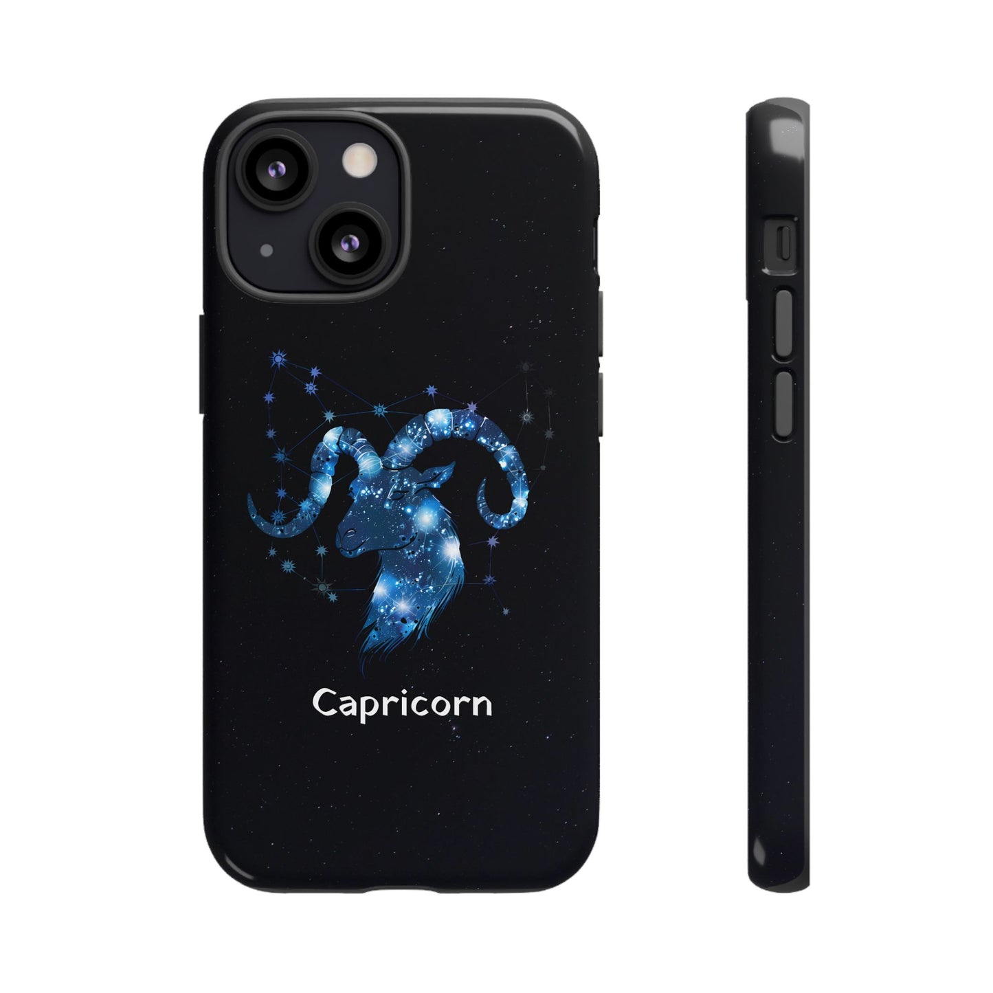 Capricorn Zodiac Star Sign Black Glossy Phone Case Tough Protection for iPhone or Samsung Galaxy