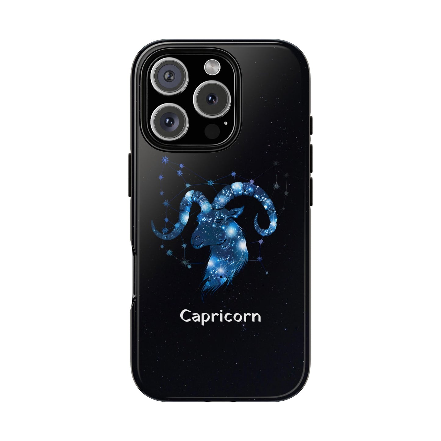 Capricorn Zodiac Star Sign Black Glossy Phone Case Tough Protection for iPhone or Samsung Galaxy