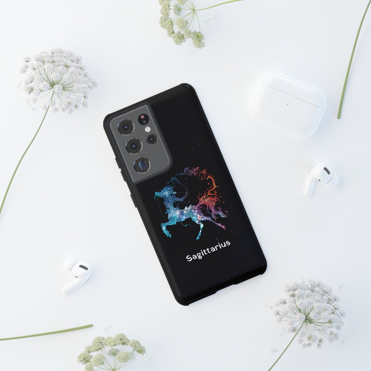 Sagittarius Zodiac Star Sign Black Glossy Phone Case Tough Protection for iPhone or Samsung Galaxy