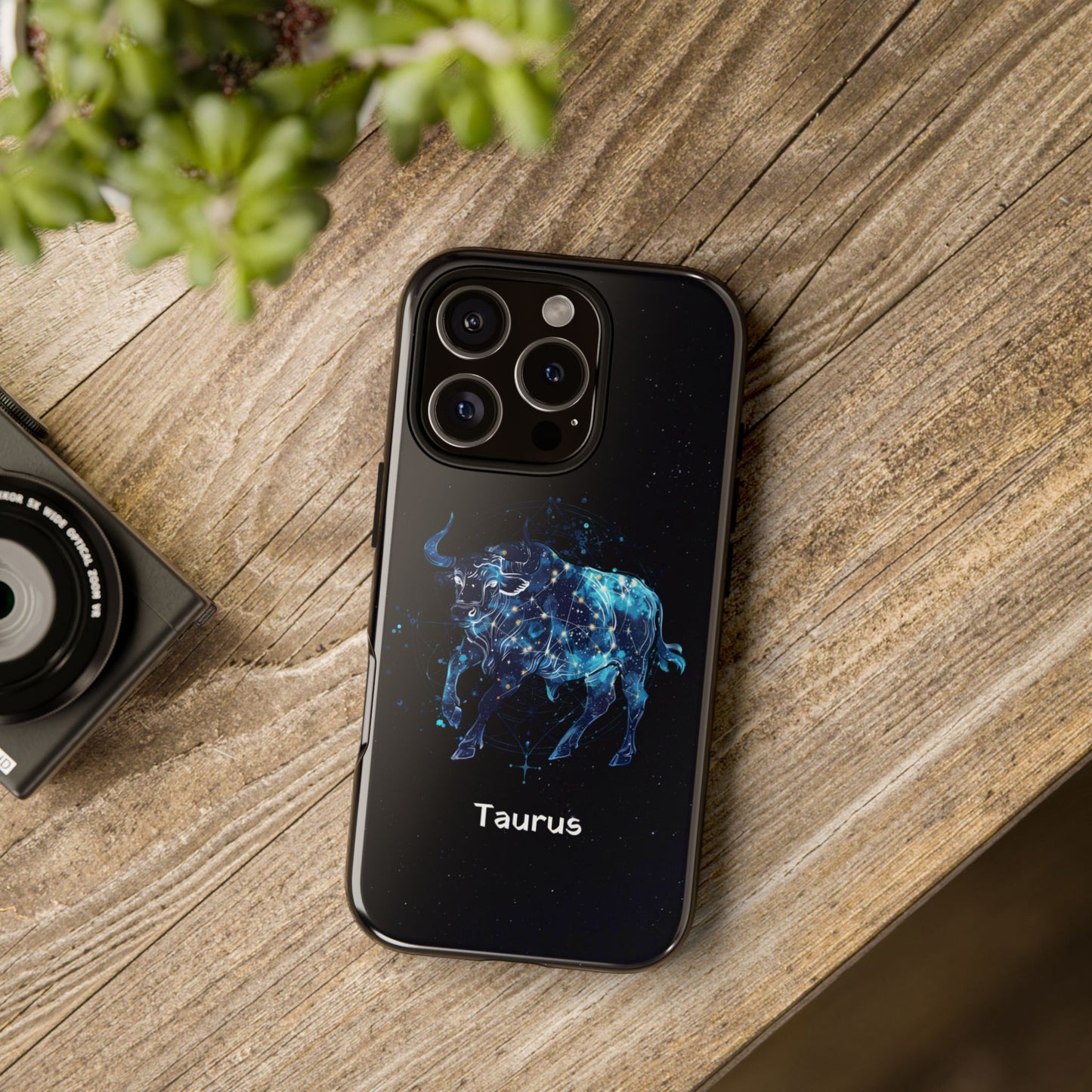Taurus Zodiac Star Sign Black Glossy Phone Case Tough Protection for iPhone or Samsung Galaxy