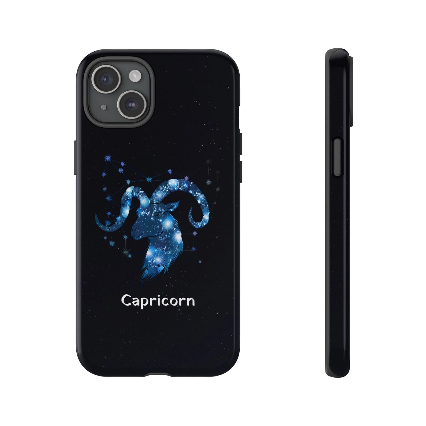 Capricorn Zodiac Star Sign Black Glossy Phone Case Tough Protection for iPhone or Samsung Galaxy