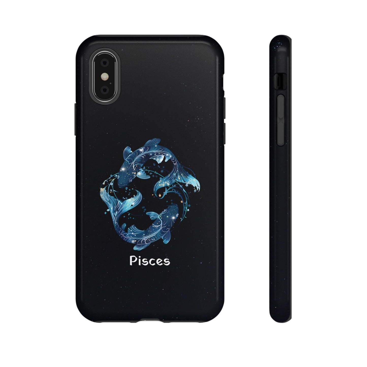 Pisces Zodiac Star Sign Black Glossy Phone Case Tough Protection for iPhone or Samsung Galaxy