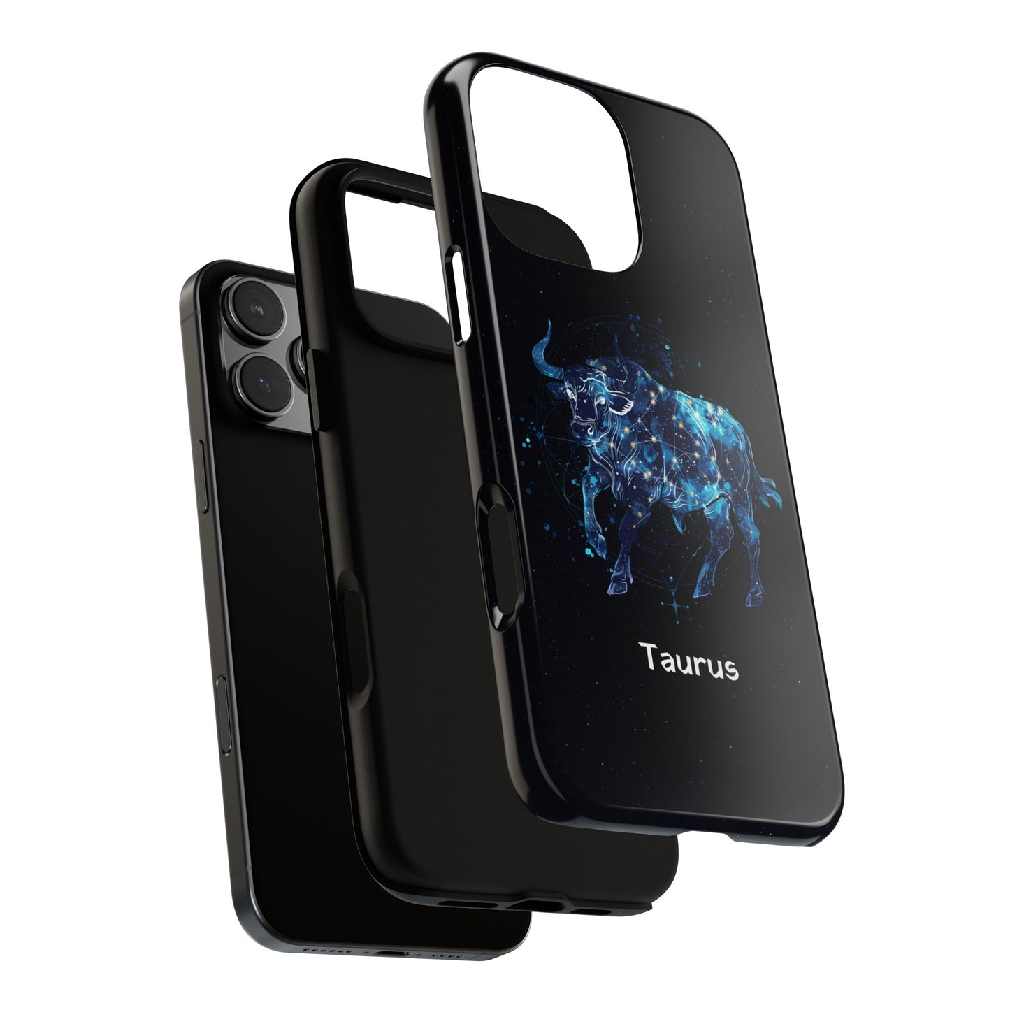 Taurus Zodiac Star Sign Black Glossy Phone Case Tough Protection for iPhone or Samsung Galaxy