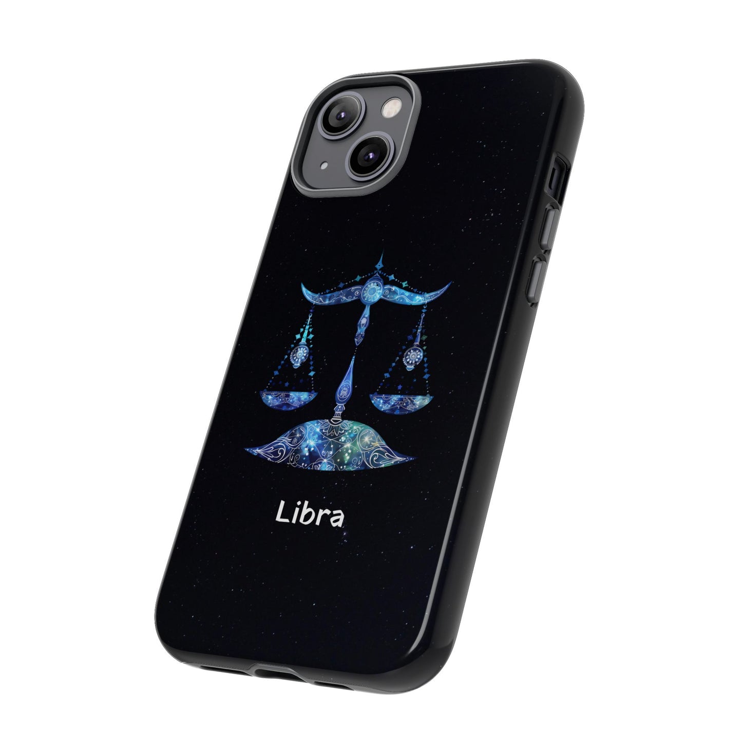 Libra Zodiac Star Sign Black Glossy Phone Case Tough Protection for iPhone or Samsung Galaxy