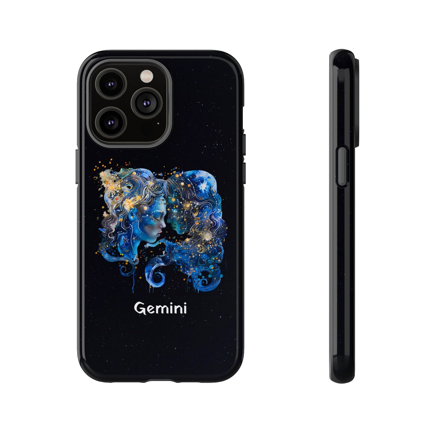 Gemini Zodiac Star Sign Black Glossy Phone Case Tough Protection for iPhone or Samsung Galaxy