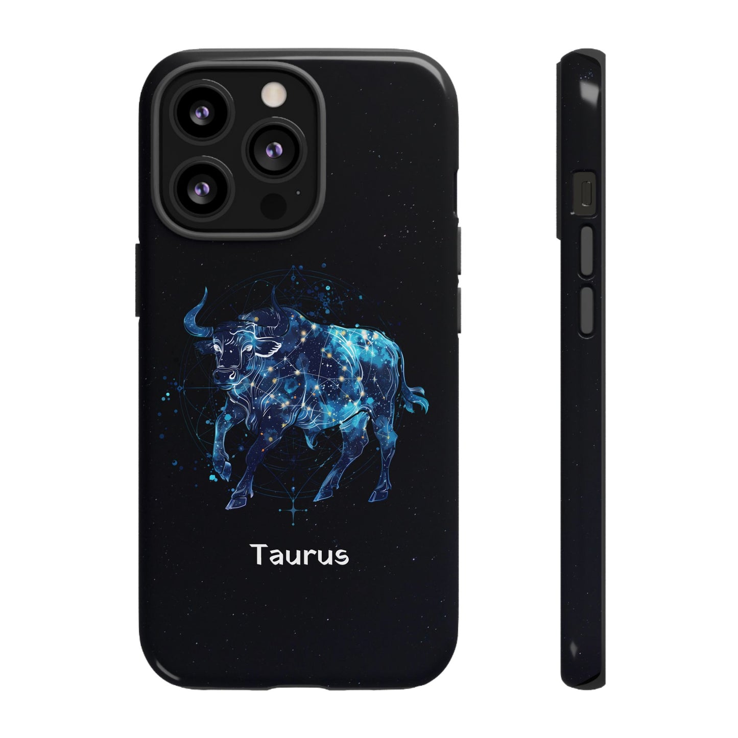 Taurus Zodiac Star Sign Black Glossy Phone Case Tough Protection for iPhone or Samsung Galaxy