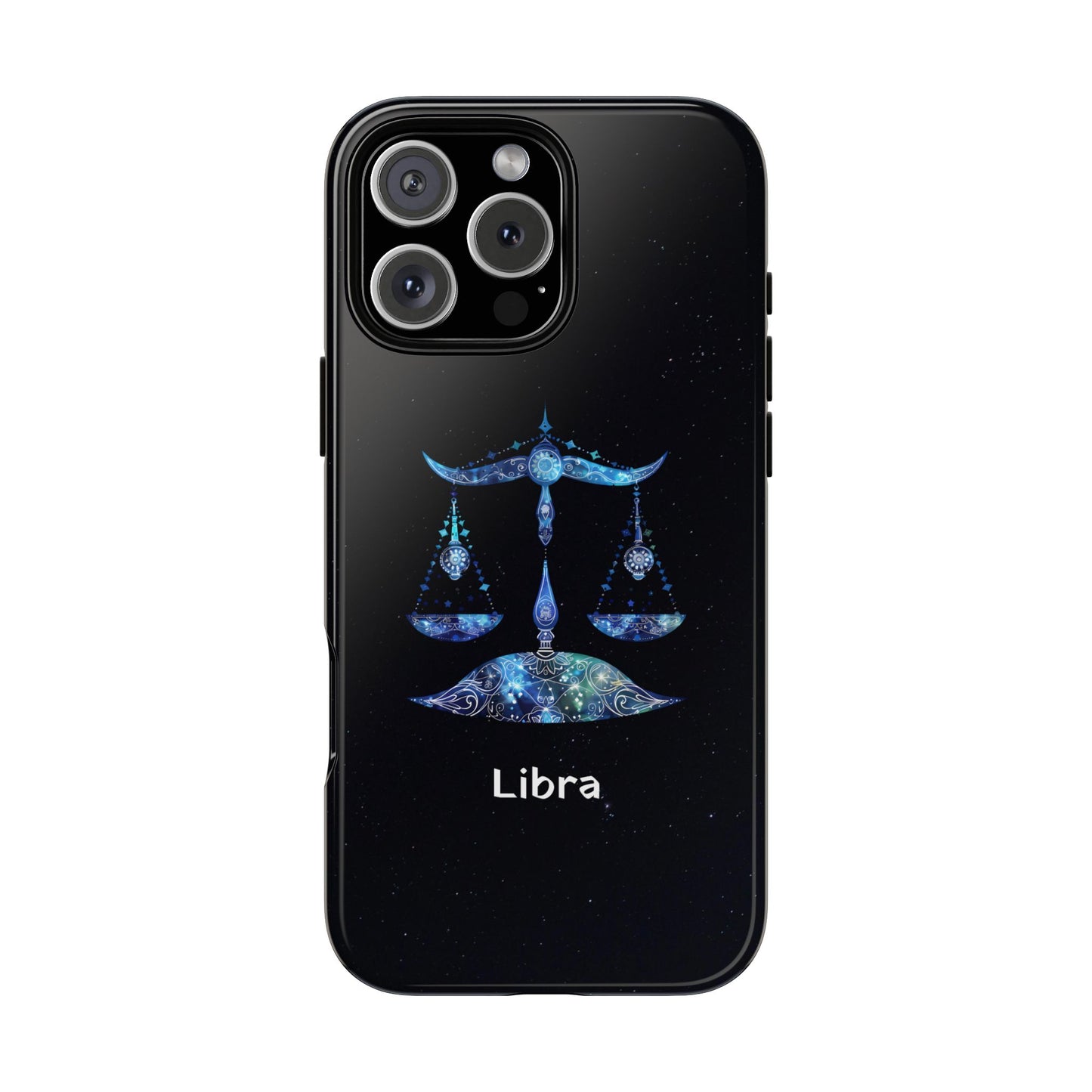 Libra Zodiac Star Sign Black Glossy Phone Case Tough Protection for iPhone or Samsung Galaxy