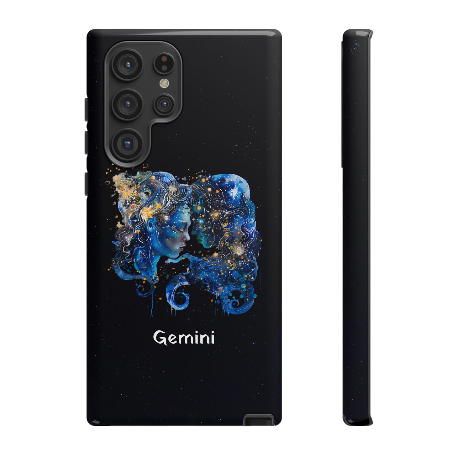 Gemini Zodiac Star Sign Black Glossy Phone Case Tough Protection for iPhone or Samsung Galaxy