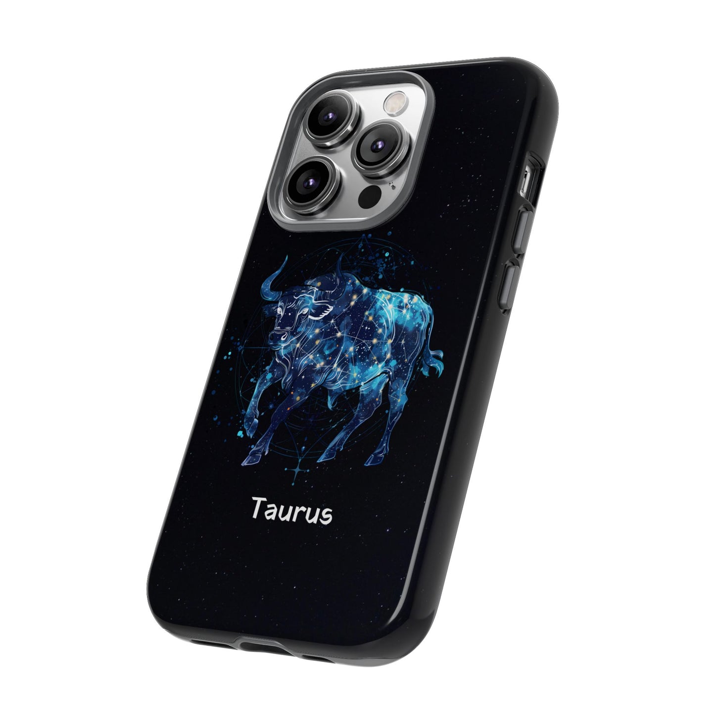 Taurus Zodiac Star Sign Black Glossy Phone Case Tough Protection for iPhone or Samsung Galaxy
