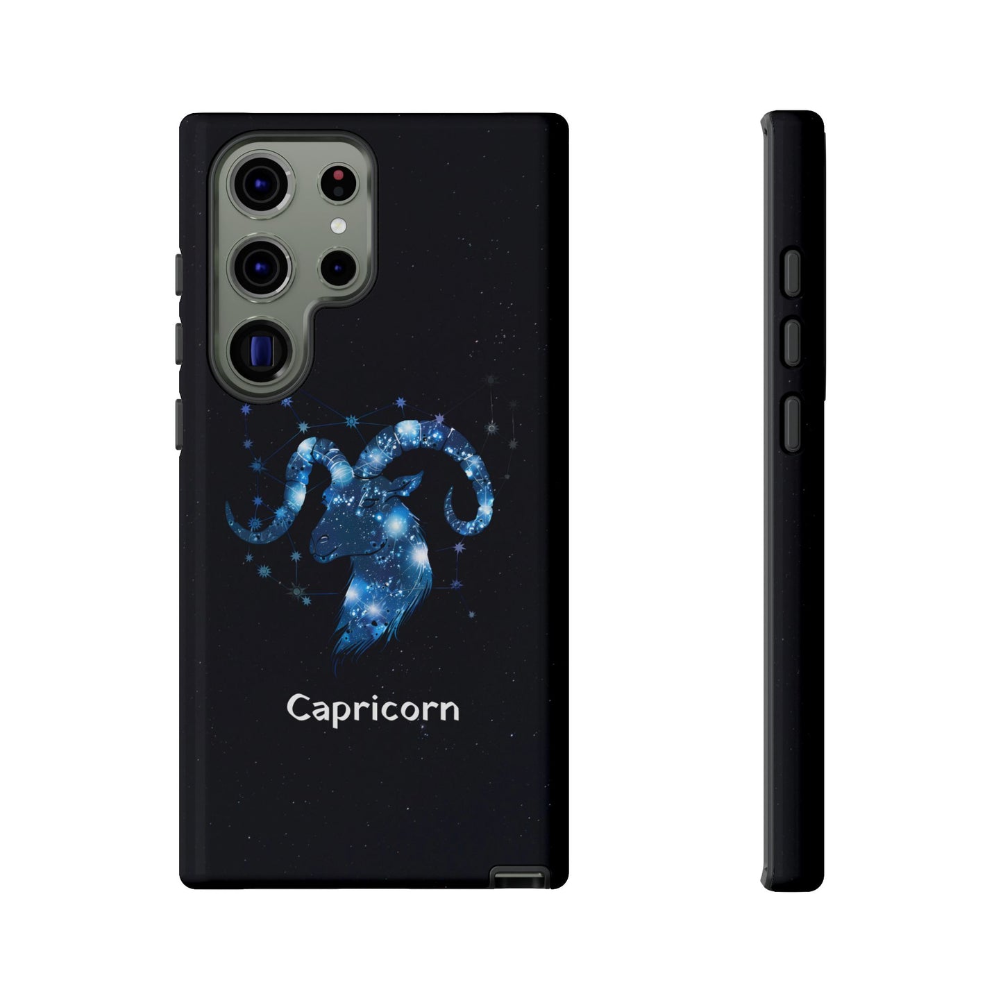 Capricorn Zodiac Star Sign Black Glossy Phone Case Tough Protection for iPhone or Samsung Galaxy