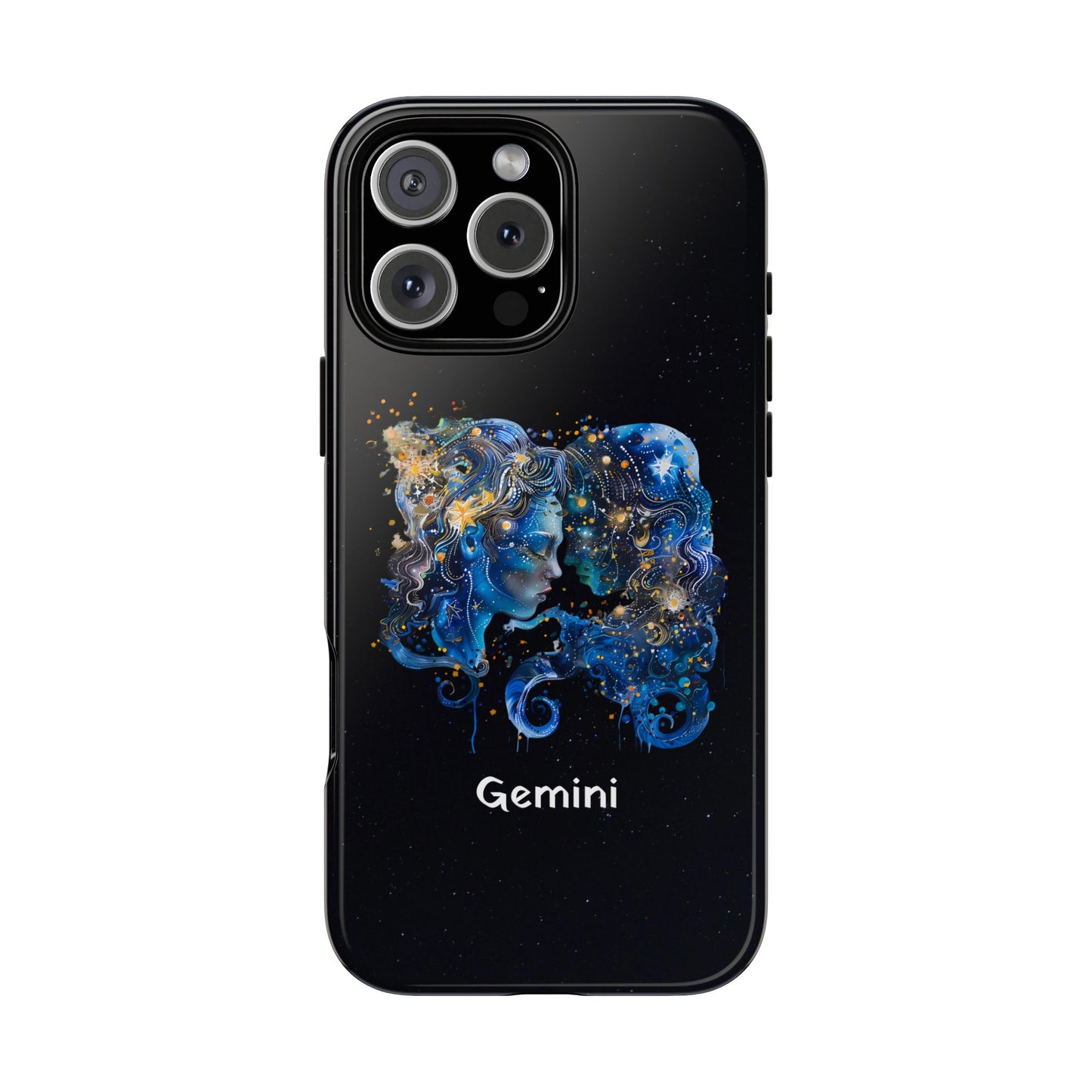 Gemini Zodiac Star Sign Black Glossy Phone Case Tough Protection for iPhone or Samsung Galaxy