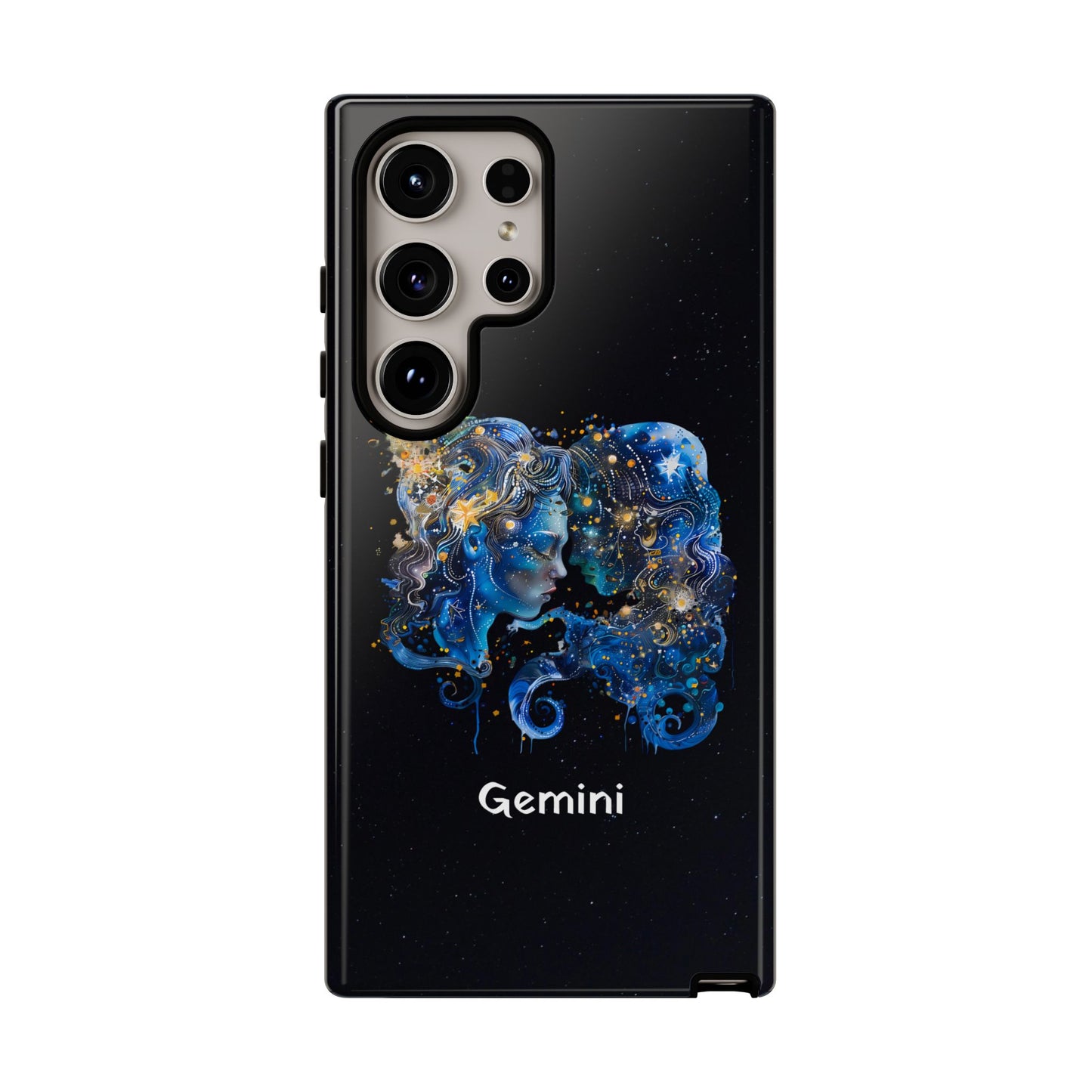 Gemini Zodiac Star Sign Black Glossy Phone Case Tough Protection for iPhone or Samsung Galaxy