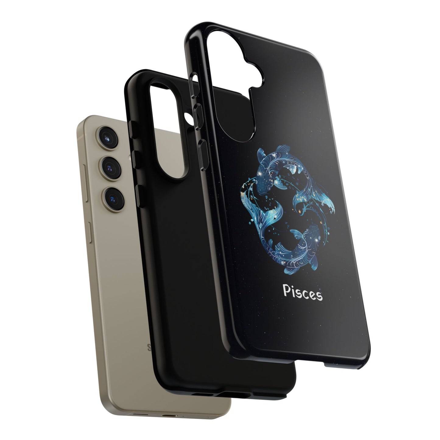 Pisces Zodiac Star Sign Black Glossy Phone Case Tough Protection for iPhone or Samsung Galaxy