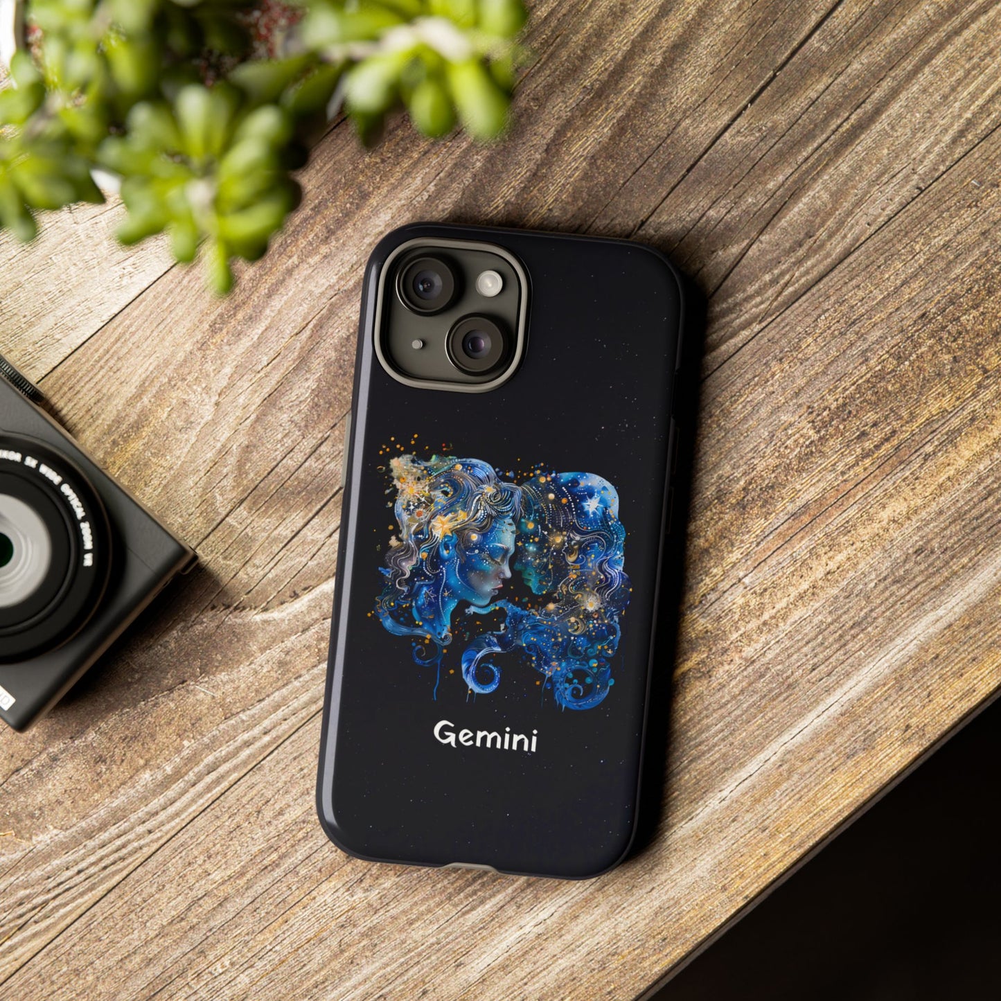 Gemini Zodiac Star Sign Black Glossy Phone Case Tough Protection for iPhone or Samsung Galaxy