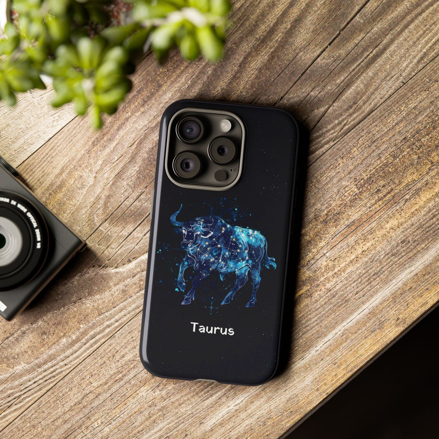 Taurus Zodiac Star Sign Black Glossy Phone Case Tough Protection for iPhone or Samsung Galaxy