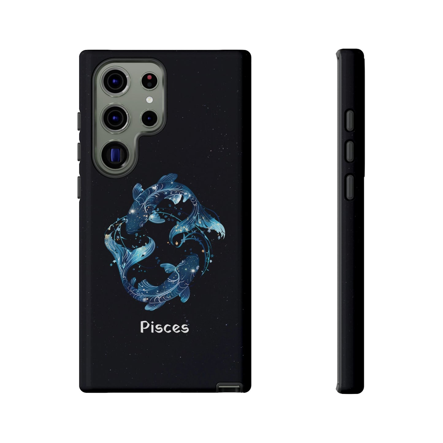 Pisces Zodiac Star Sign Black Glossy Phone Case Tough Protection for iPhone or Samsung Galaxy