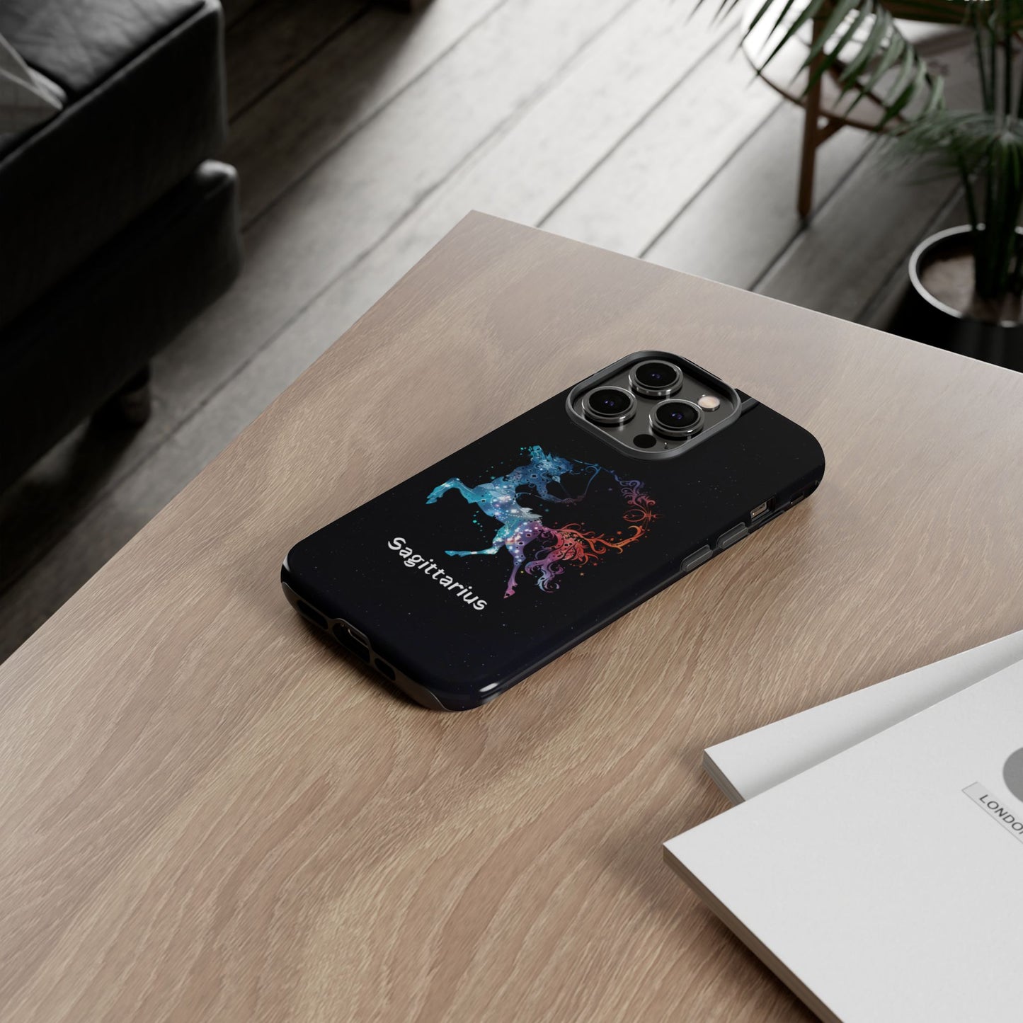 Sagittarius Zodiac Star Sign Black Glossy Phone Case Tough Protection for iPhone or Samsung Galaxy