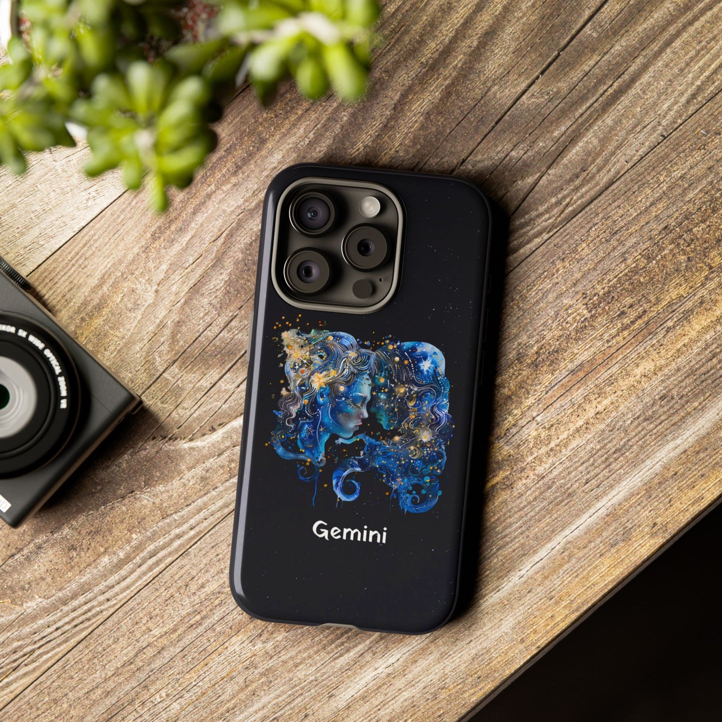 Gemini Zodiac Star Sign Black Glossy Phone Case Tough Protection for iPhone or Samsung Galaxy