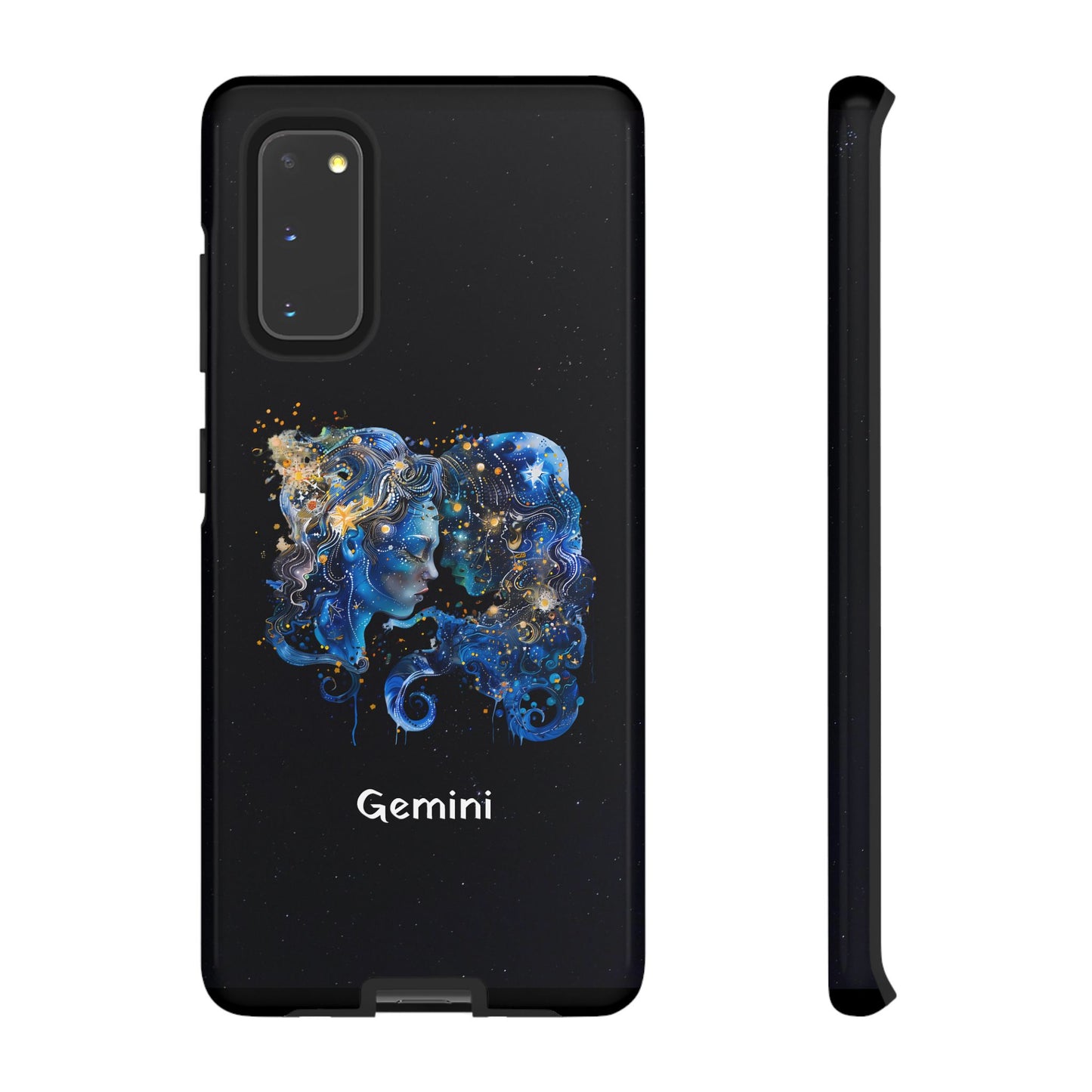 Gemini Zodiac Star Sign Black Glossy Phone Case Tough Protection for iPhone or Samsung Galaxy
