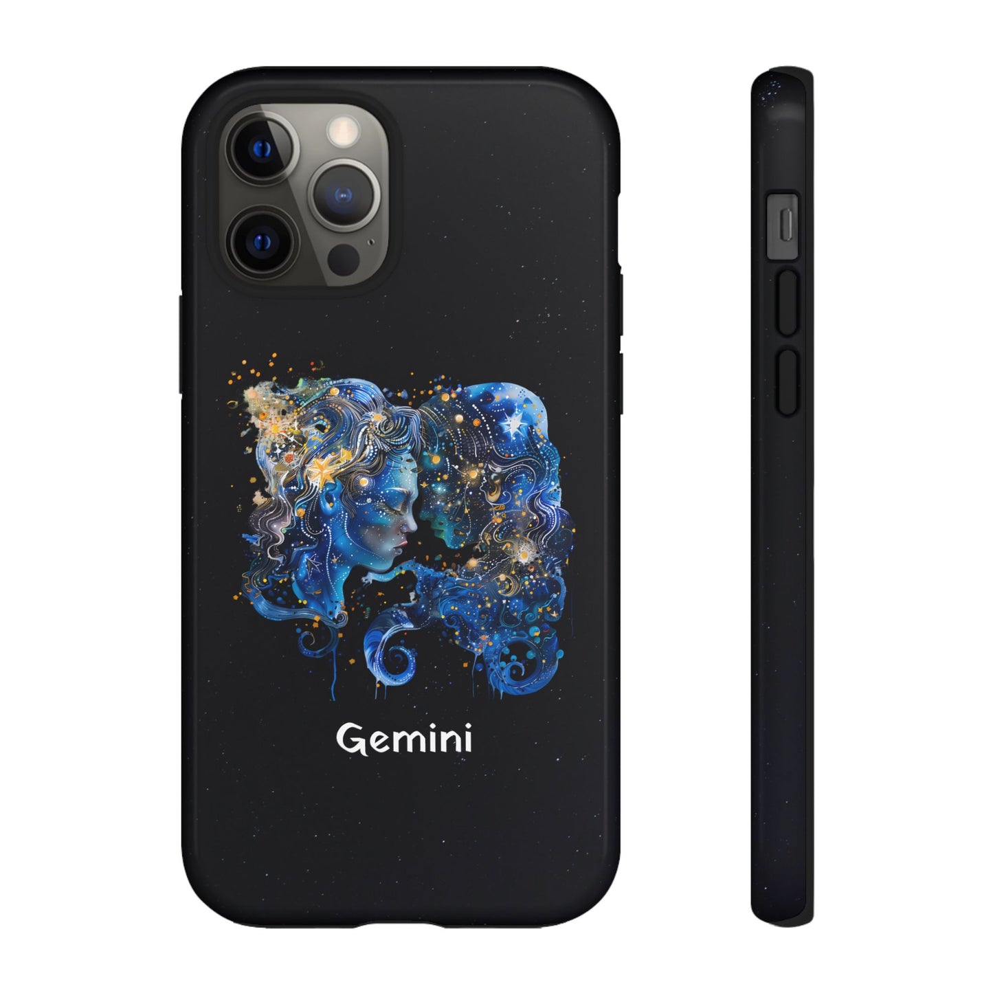 Gemini Zodiac Star Sign Black Glossy Phone Case Tough Protection for iPhone or Samsung Galaxy