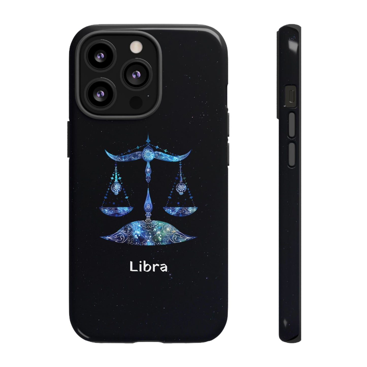 Libra Zodiac Star Sign Black Glossy Phone Case Tough Protection for iPhone or Samsung Galaxy