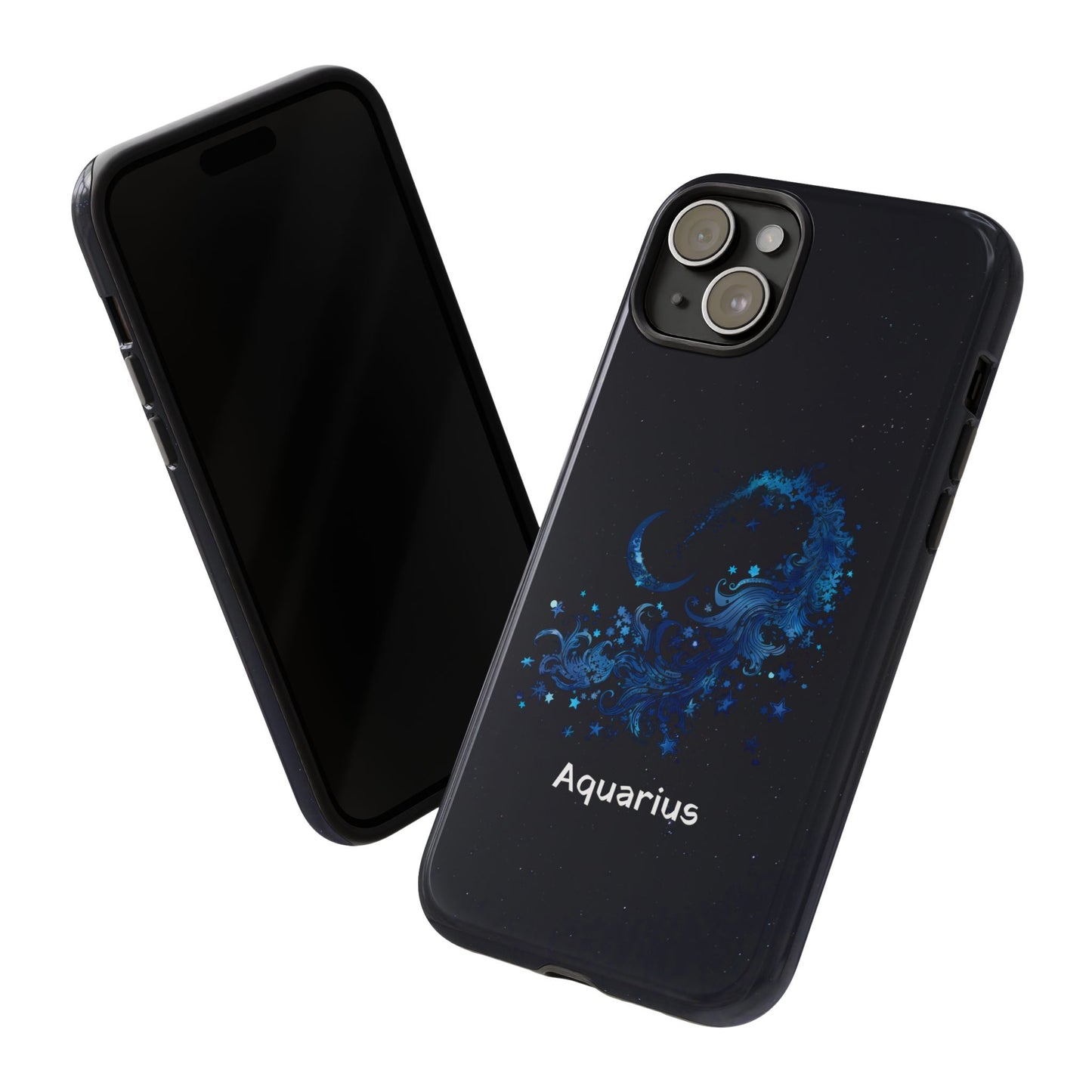 Aquarius Zodiac Star Sign Black Glossy Phone Case Tough Protection for iPhone or Samsung Galaxy