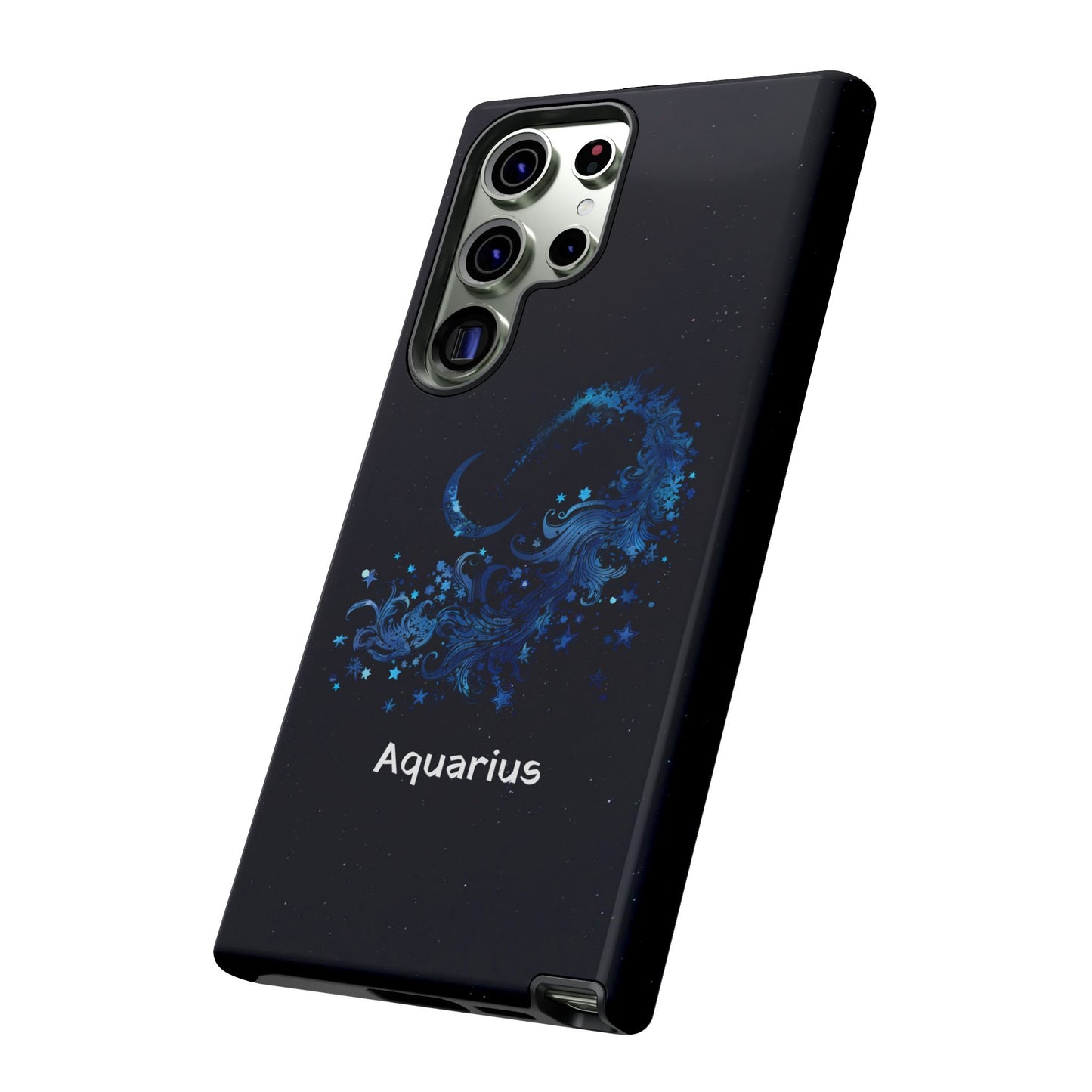 Aquarius Zodiac Star Sign Black Glossy Phone Case Tough Protection for iPhone or Samsung Galaxy