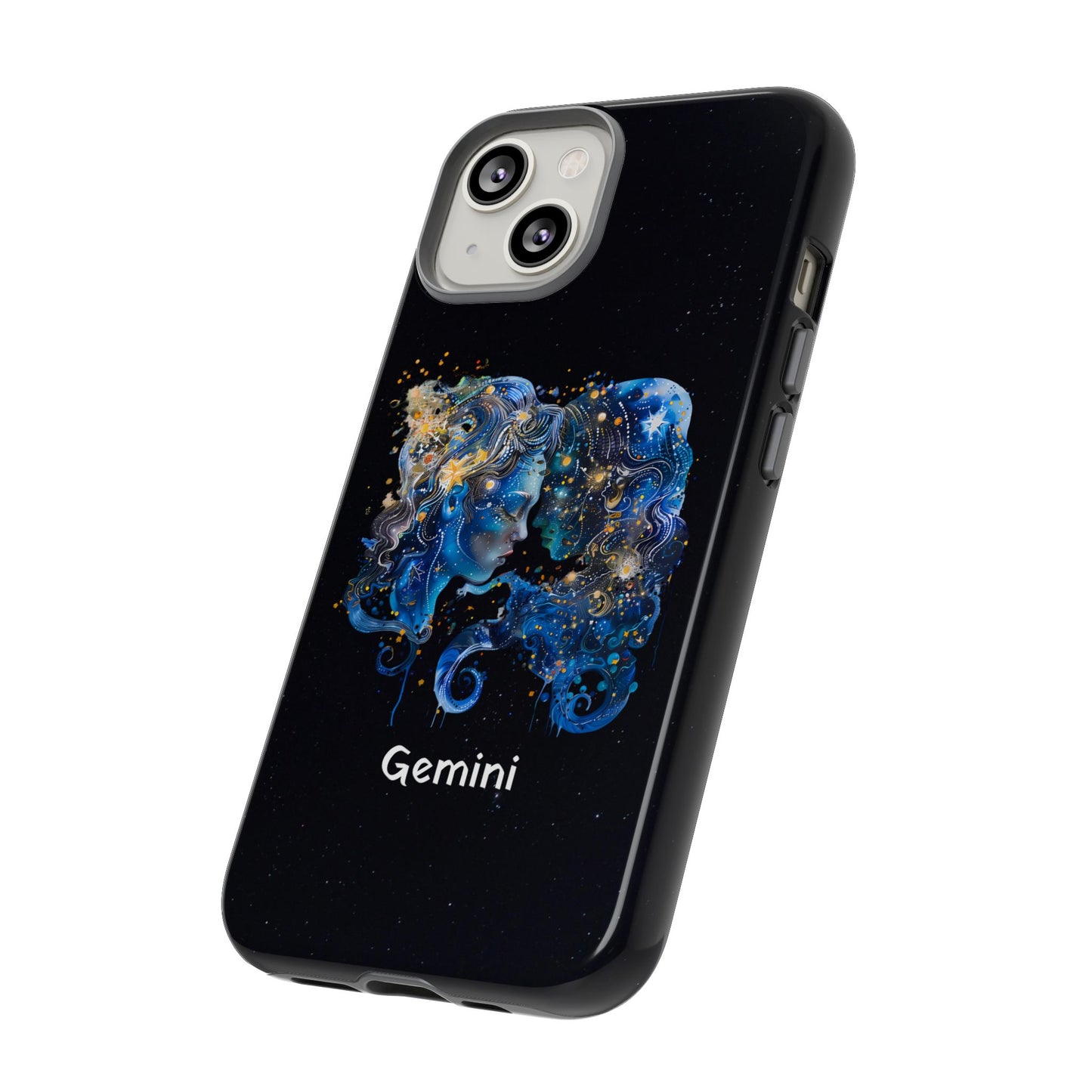 Gemini Zodiac Star Sign Black Glossy Phone Case Tough Protection for iPhone or Samsung Galaxy