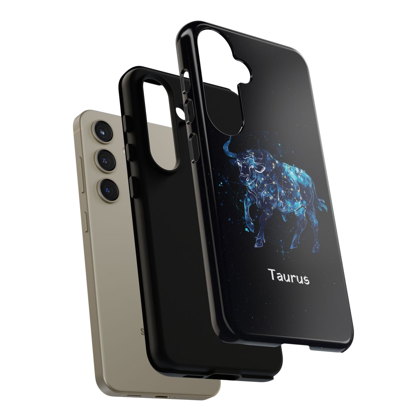Taurus Zodiac Star Sign Black Glossy Phone Case Tough Protection for iPhone or Samsung Galaxy