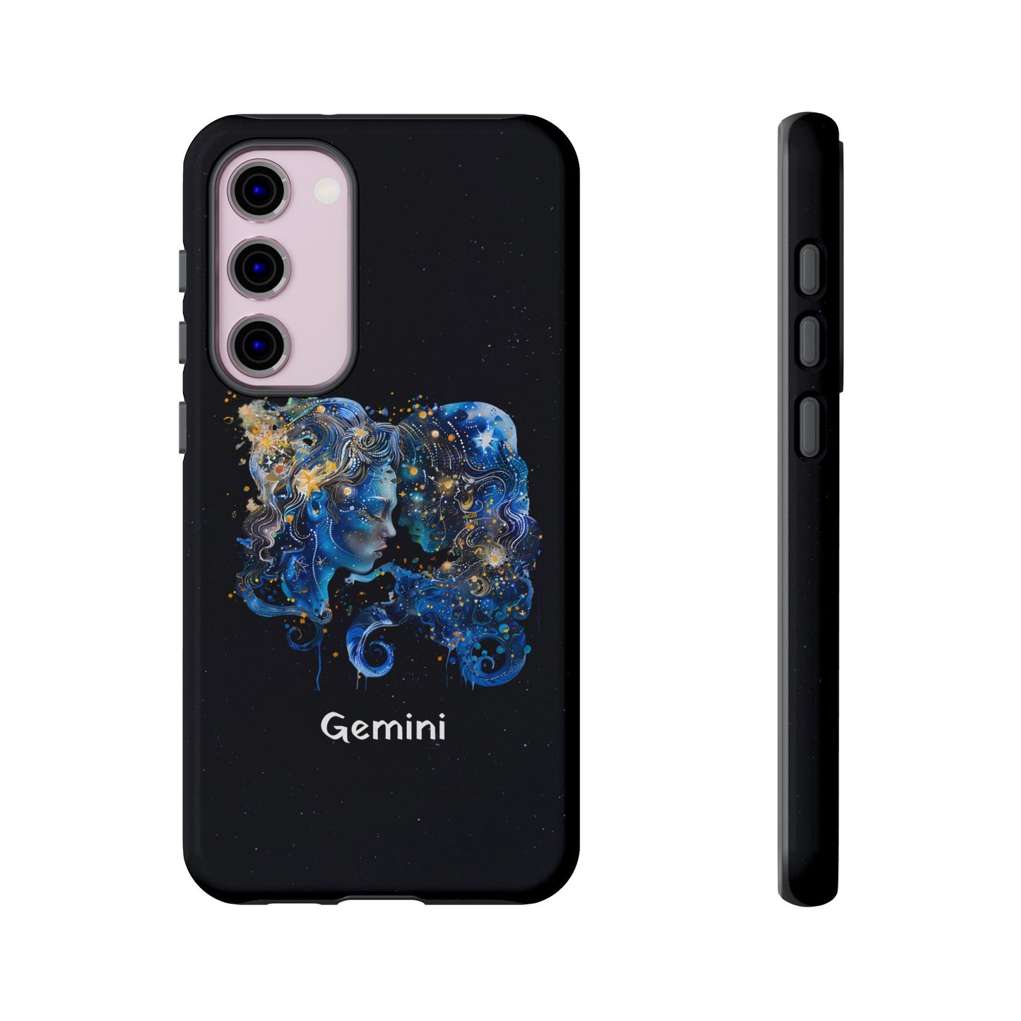 Gemini Zodiac Star Sign Black Glossy Phone Case Tough Protection for iPhone or Samsung Galaxy