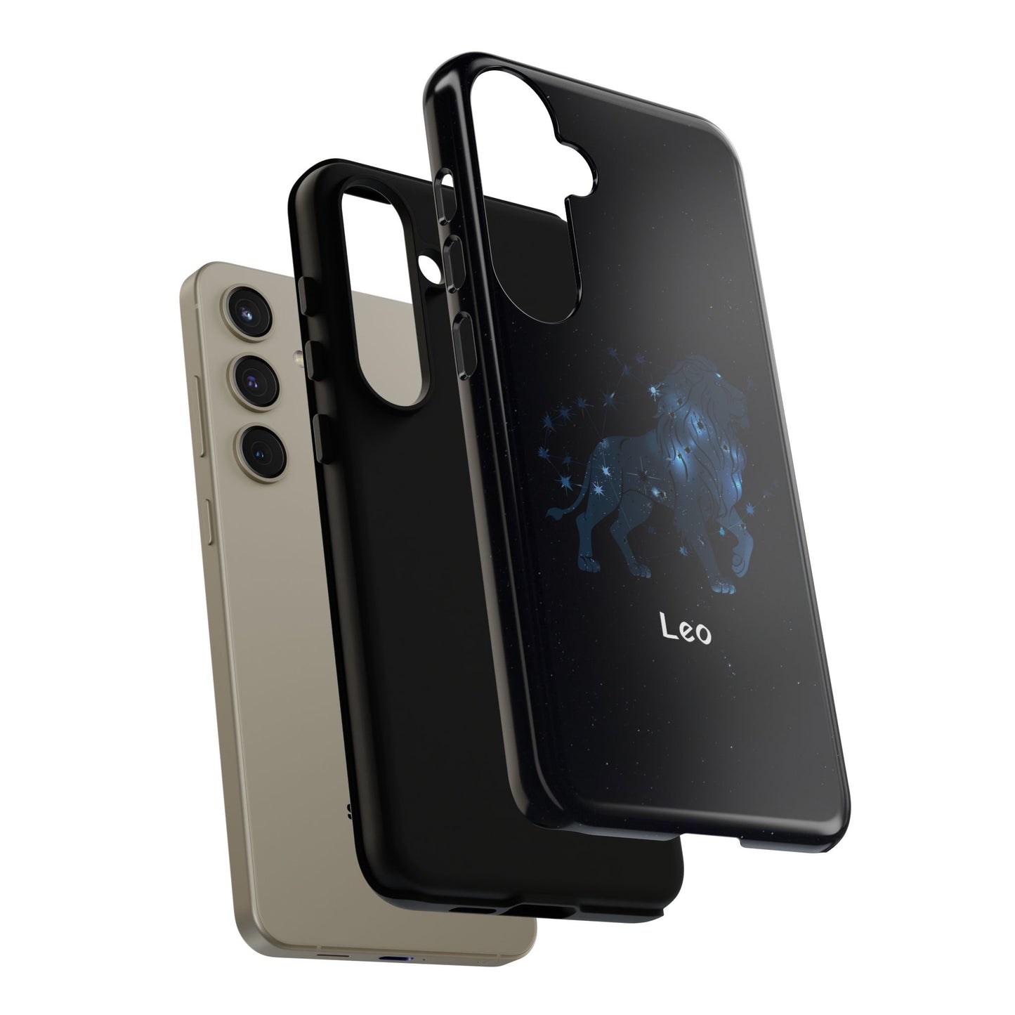Leo Star Sign Zodiac Black Glossy Phone Case Tough Protection for iPhone or Samsung Galaxy