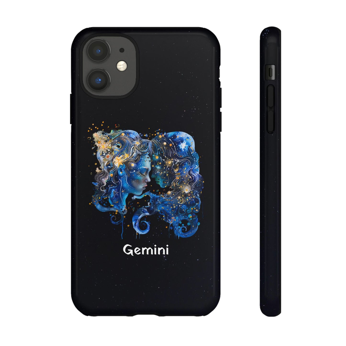 Gemini Zodiac Star Sign Black Glossy Phone Case Tough Protection for iPhone or Samsung Galaxy